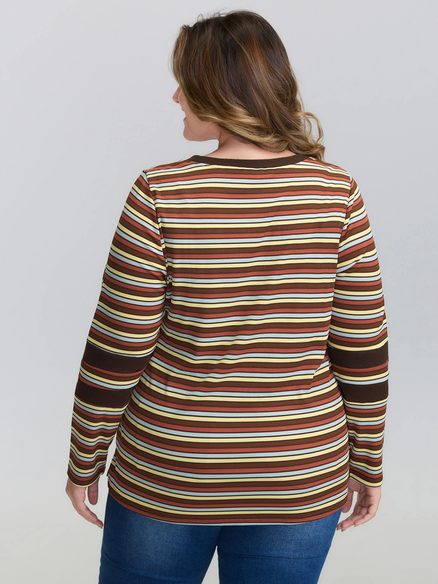 Stripe Color Contrast Round Neck T-Shirt - Image 4