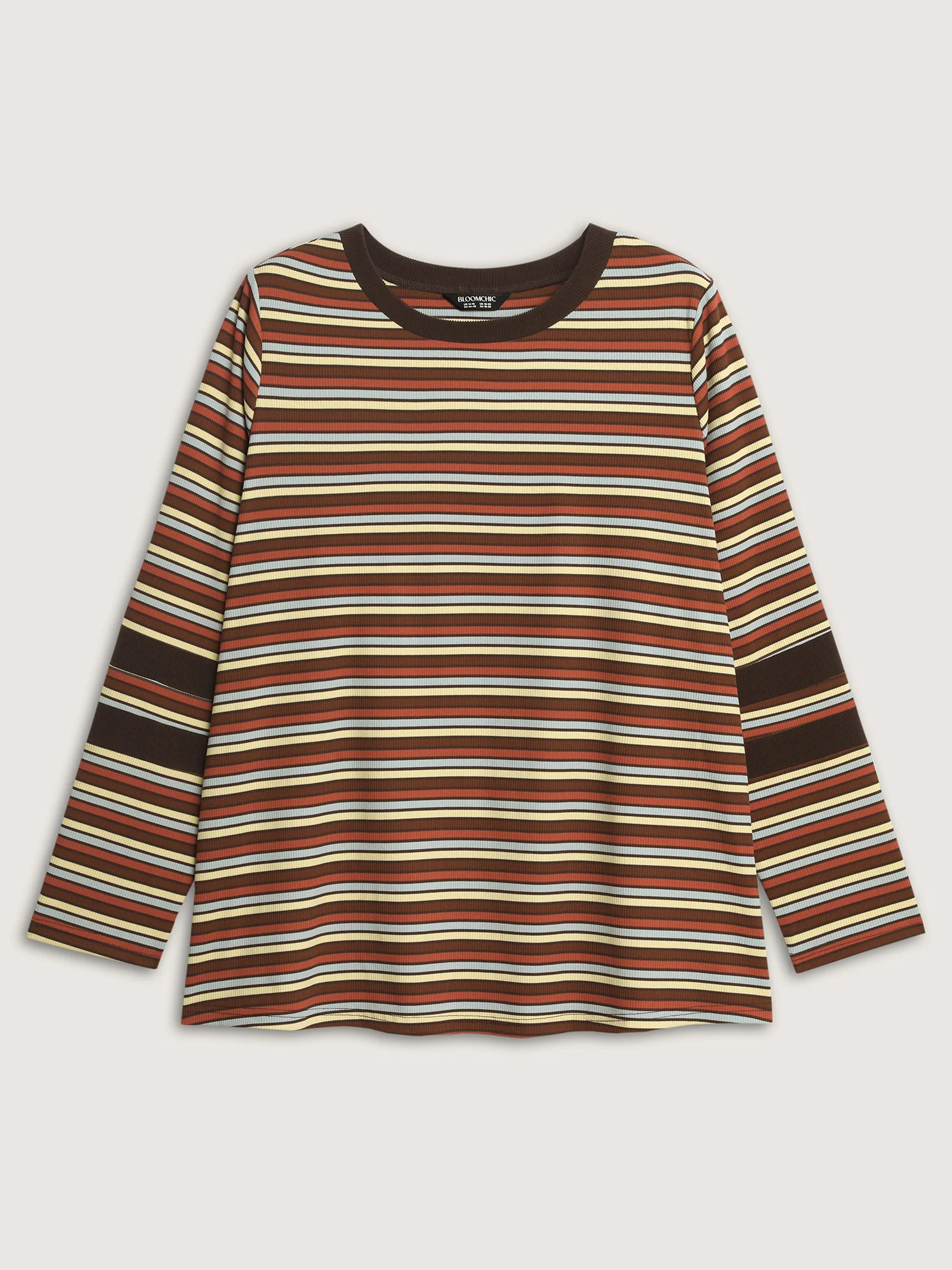Stripe Color Contrast Round Neck T-Shirt - Image 5
