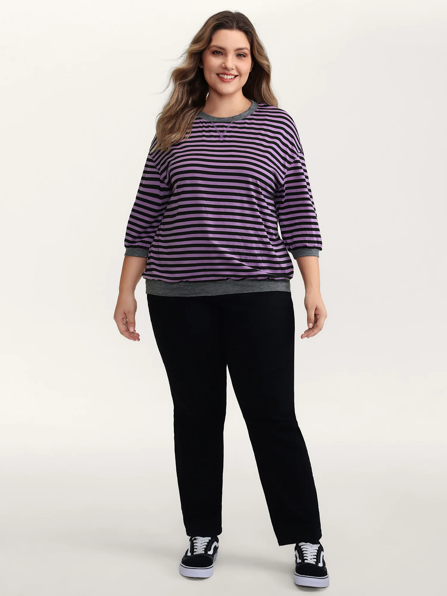Stripe Color Contrast Stretchy T-Shirt - Image 3