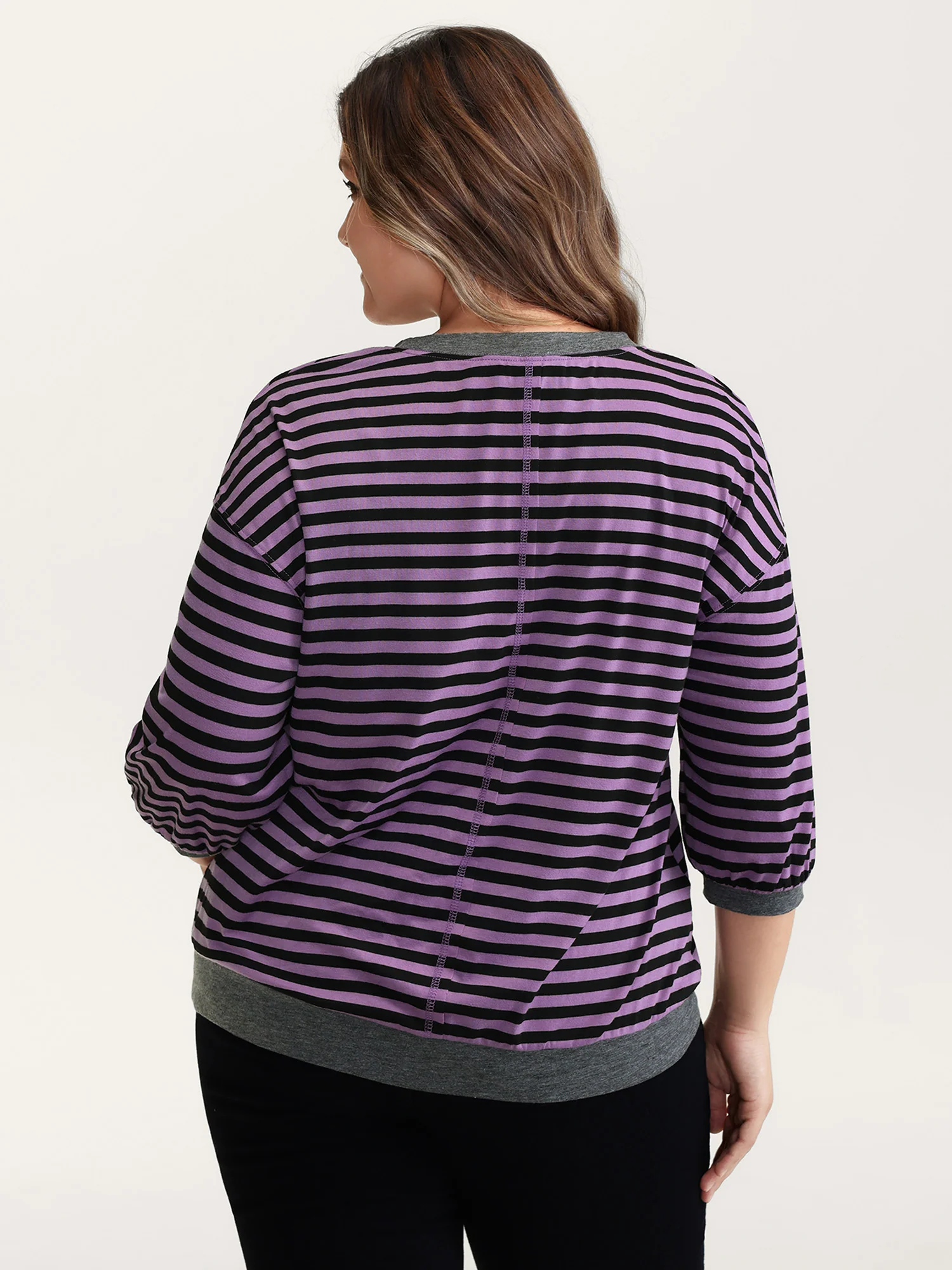 Stripe Color Contrast Stretchy T-Shirt - Image 5