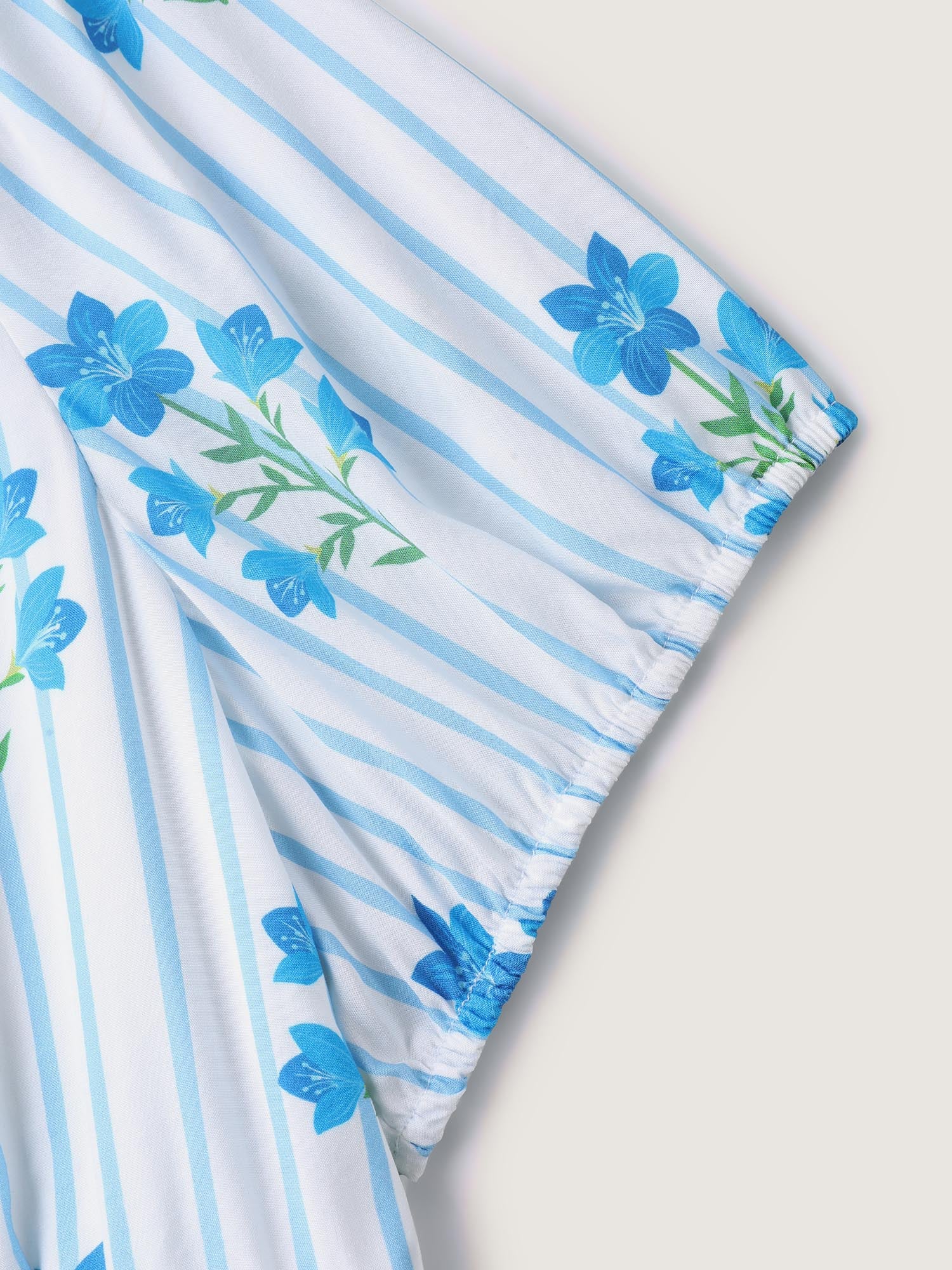 Stripe Floral Notched Neck Tie Midi Dress - Image 6
