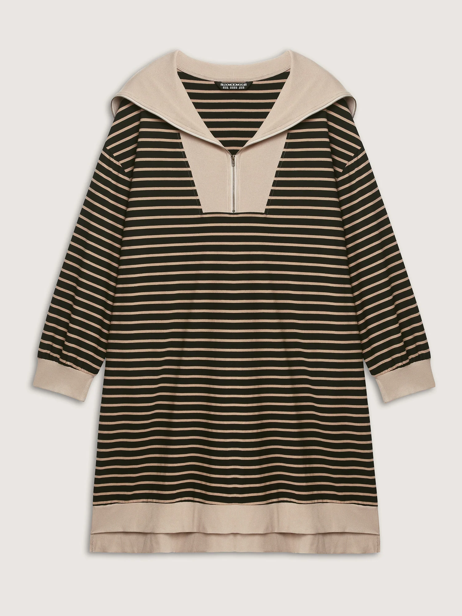 Stripe Folded Collar Half Zipper Midi Dress - Image 6
