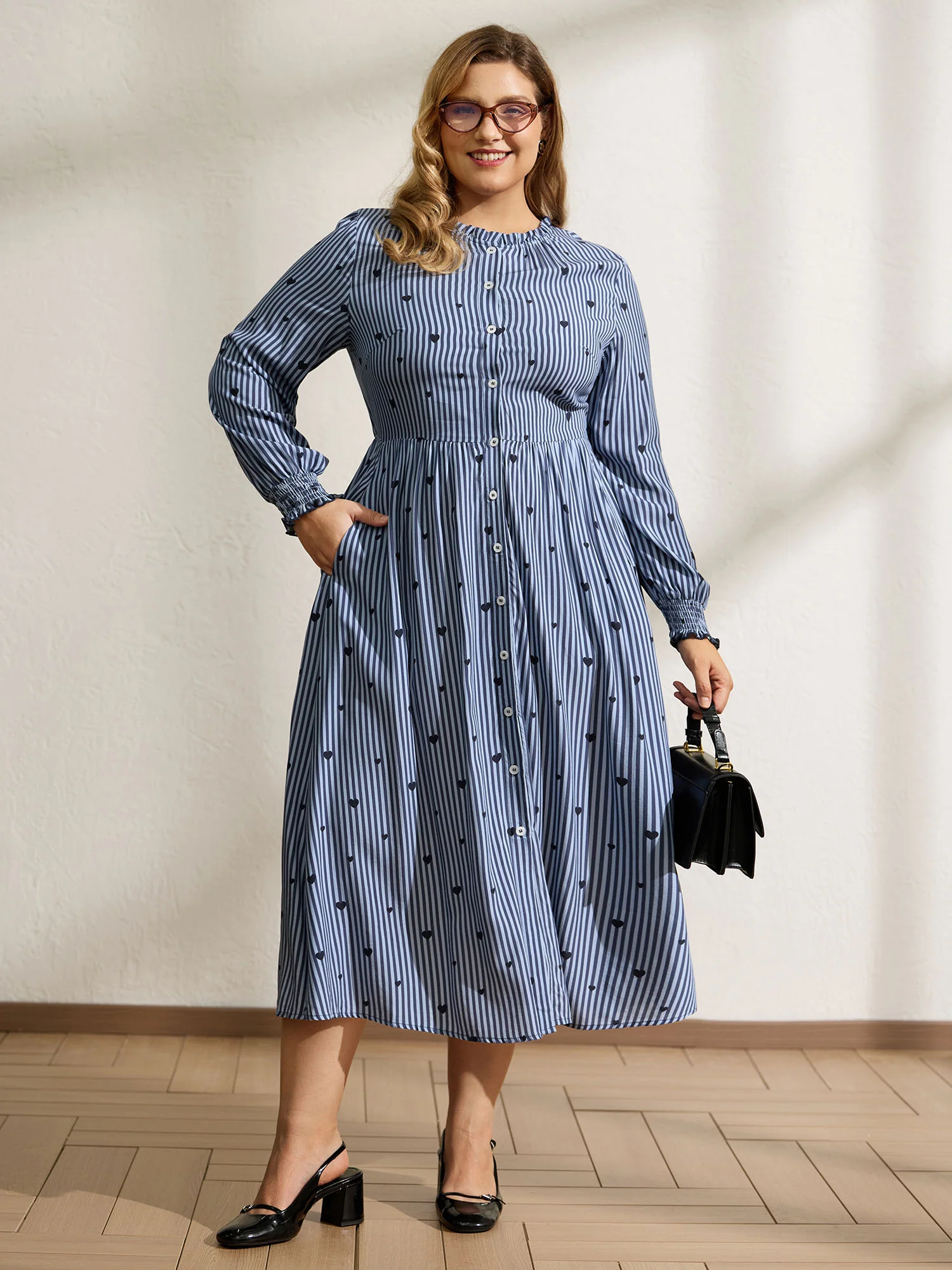 Stripe Hearts Pocket Shirt Maxi Dress - Image 3