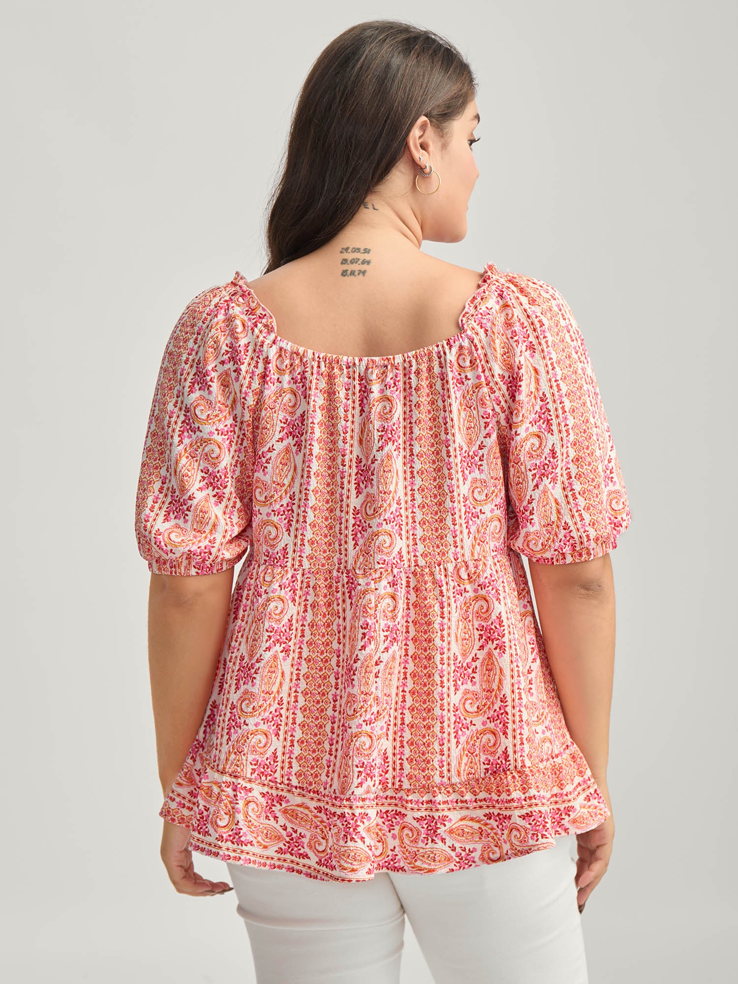 Stripe Paisley Print Ruffled Neck Blouse - Image 4