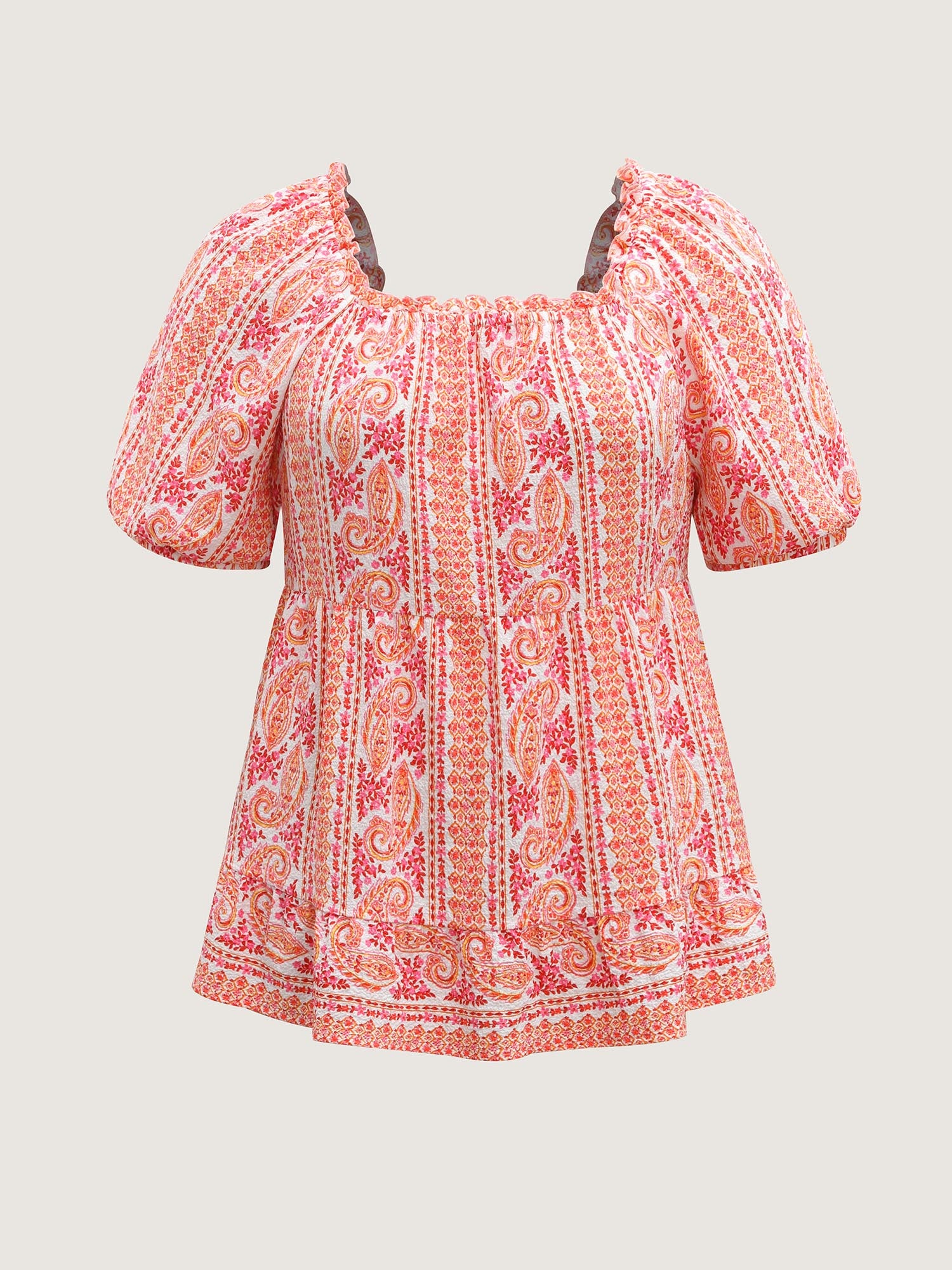 Stripe Paisley Print Ruffled Neck Blouse - Image 7