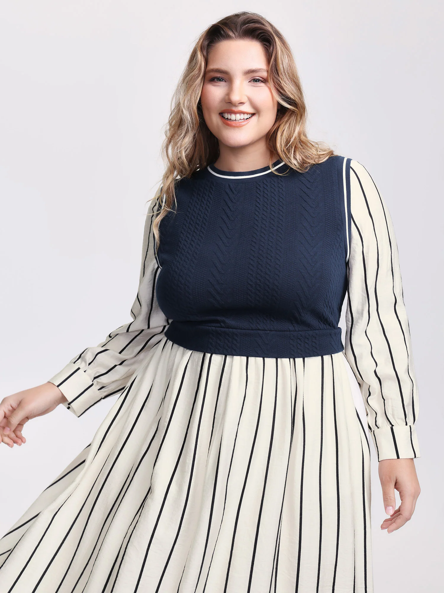Stripe Pockets Color Contrast Midi Dress - Image 2