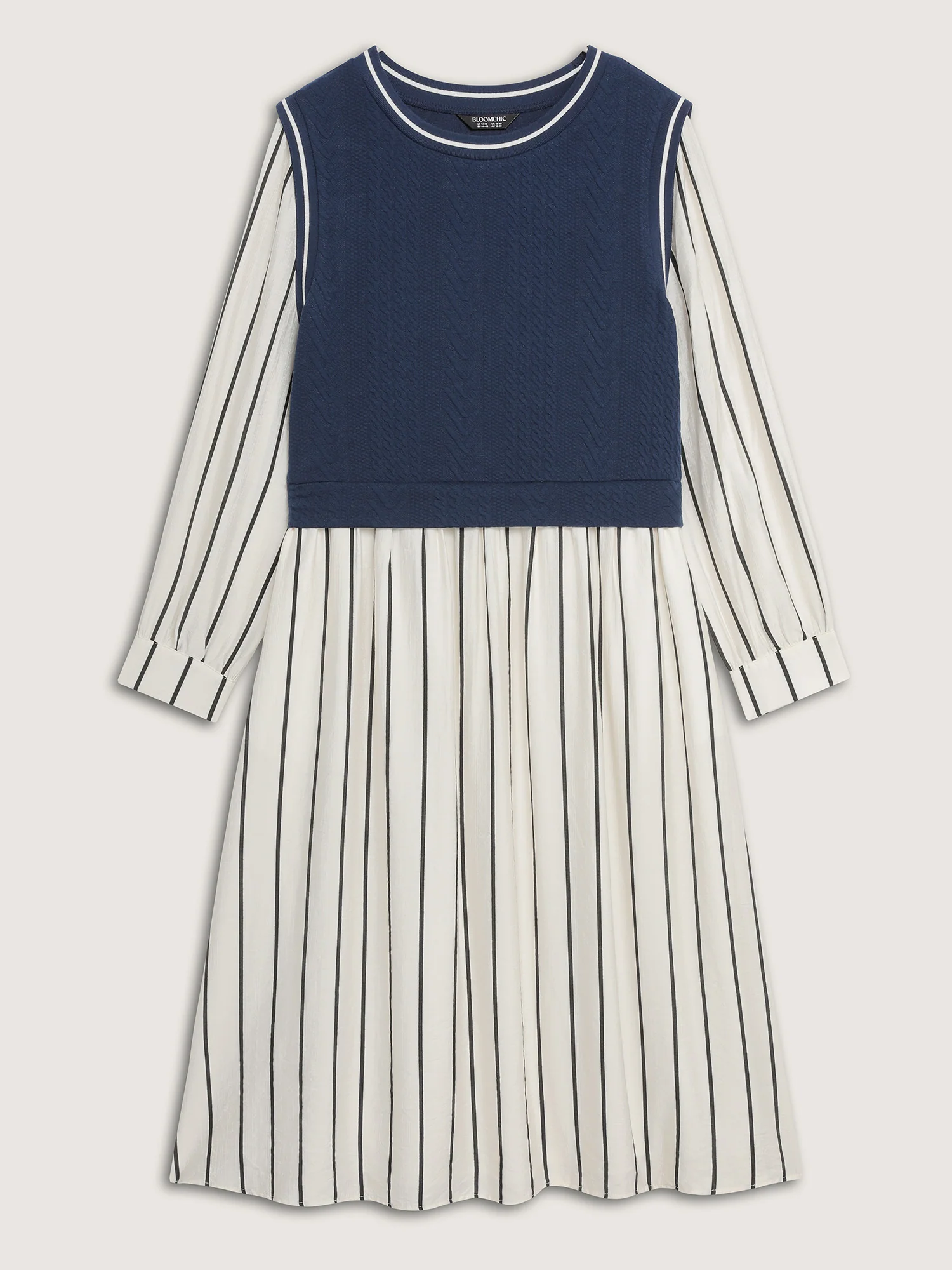 Stripe Pockets Color Contrast Midi Dress - Image 8