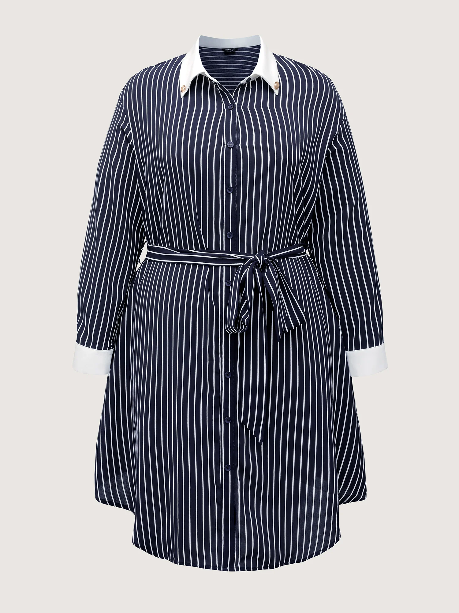 Stripe Print Belted Metal Detail Midi Dress - Image 6
