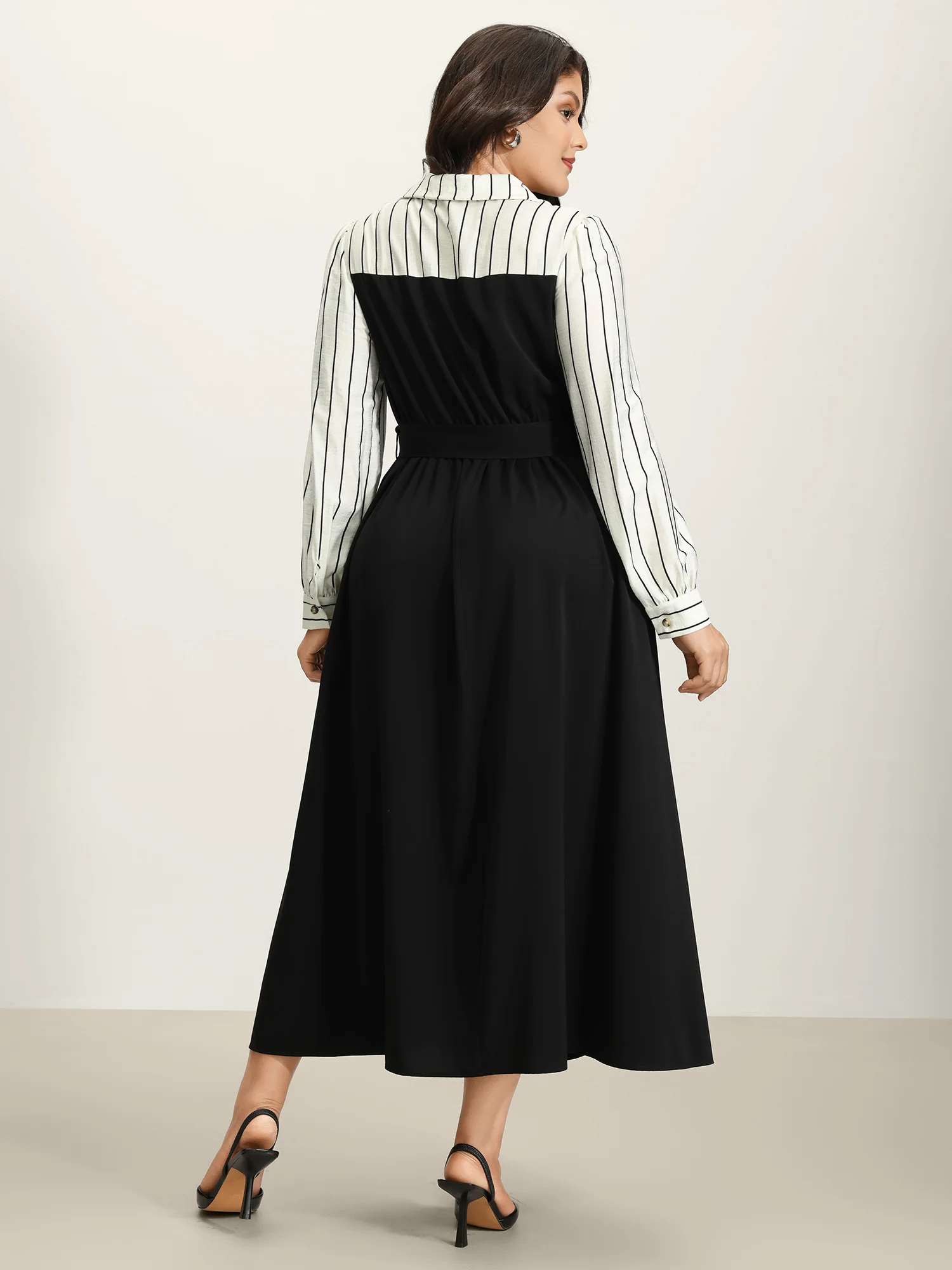 Stripe Print Belted Pockets Maxi Dress - Image 4