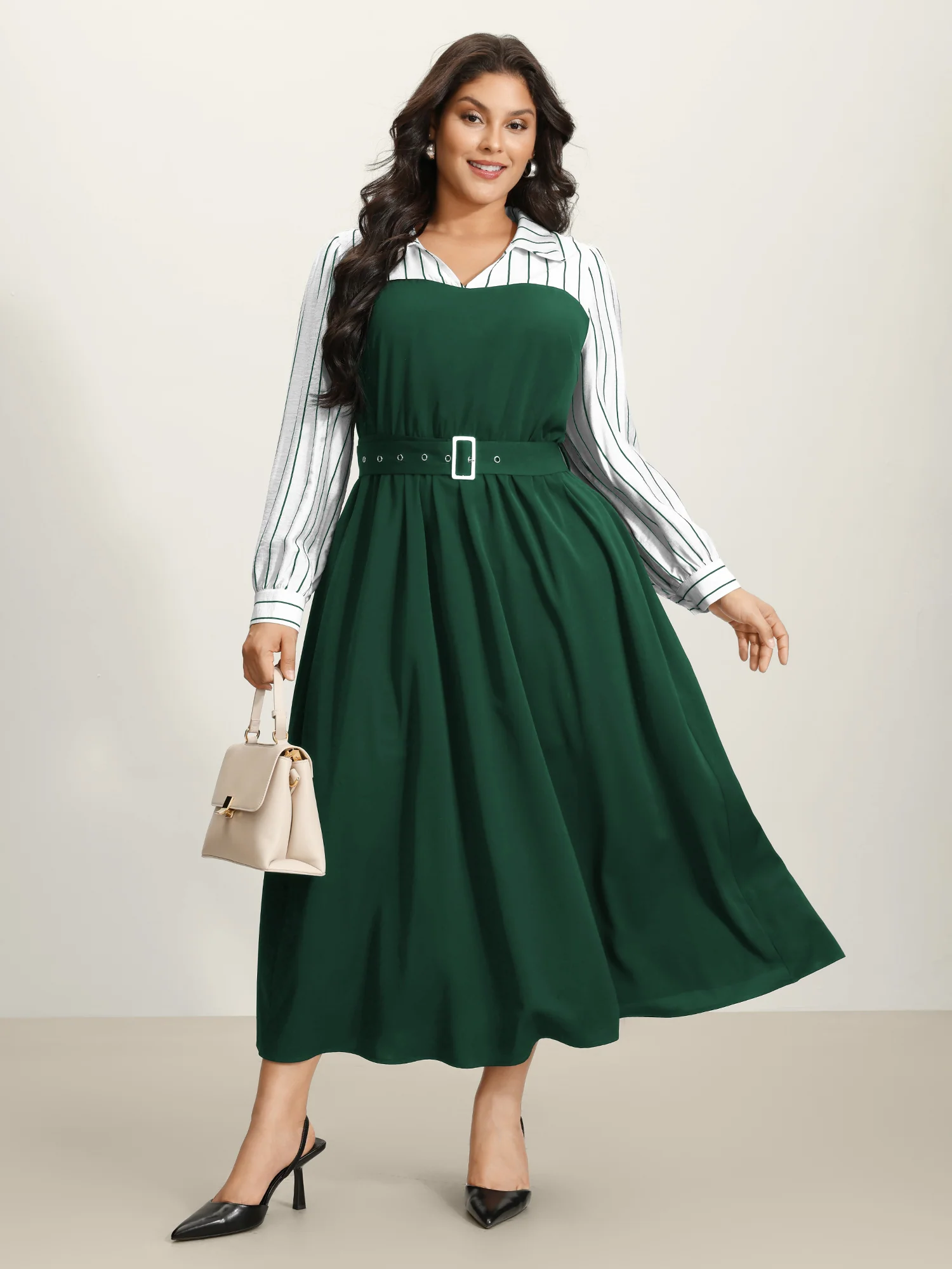 Stripe Print Belted Pockets Maxi Dress - Image 8