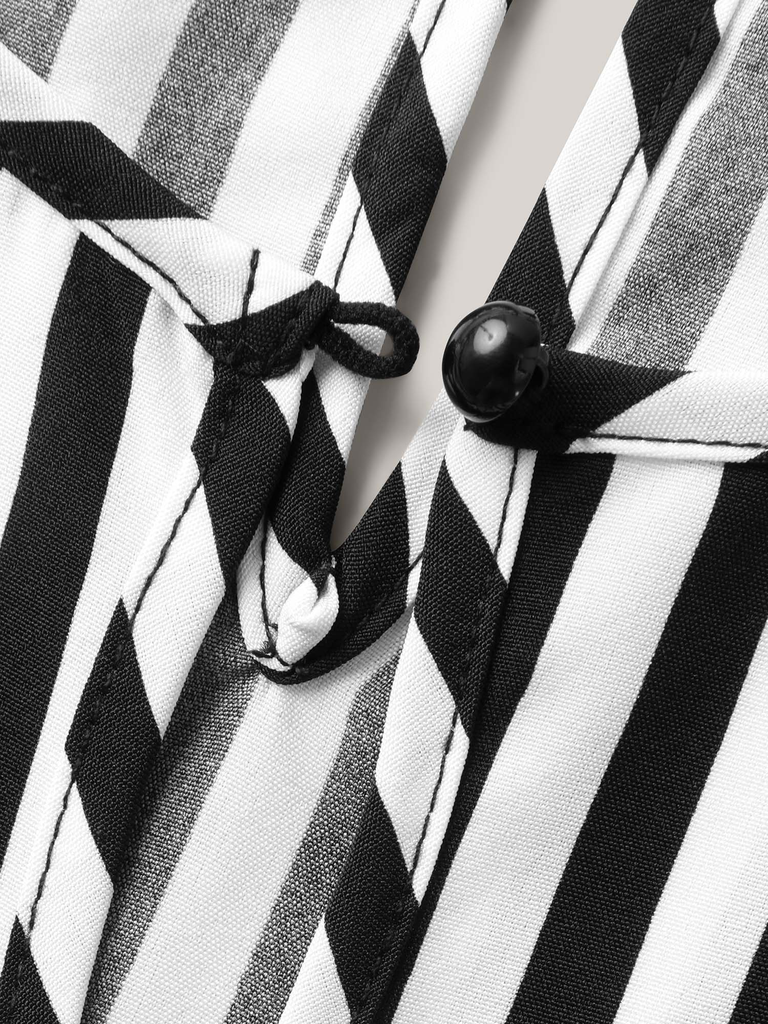 Stripe Print Belted Pockets Romper - Image 5
