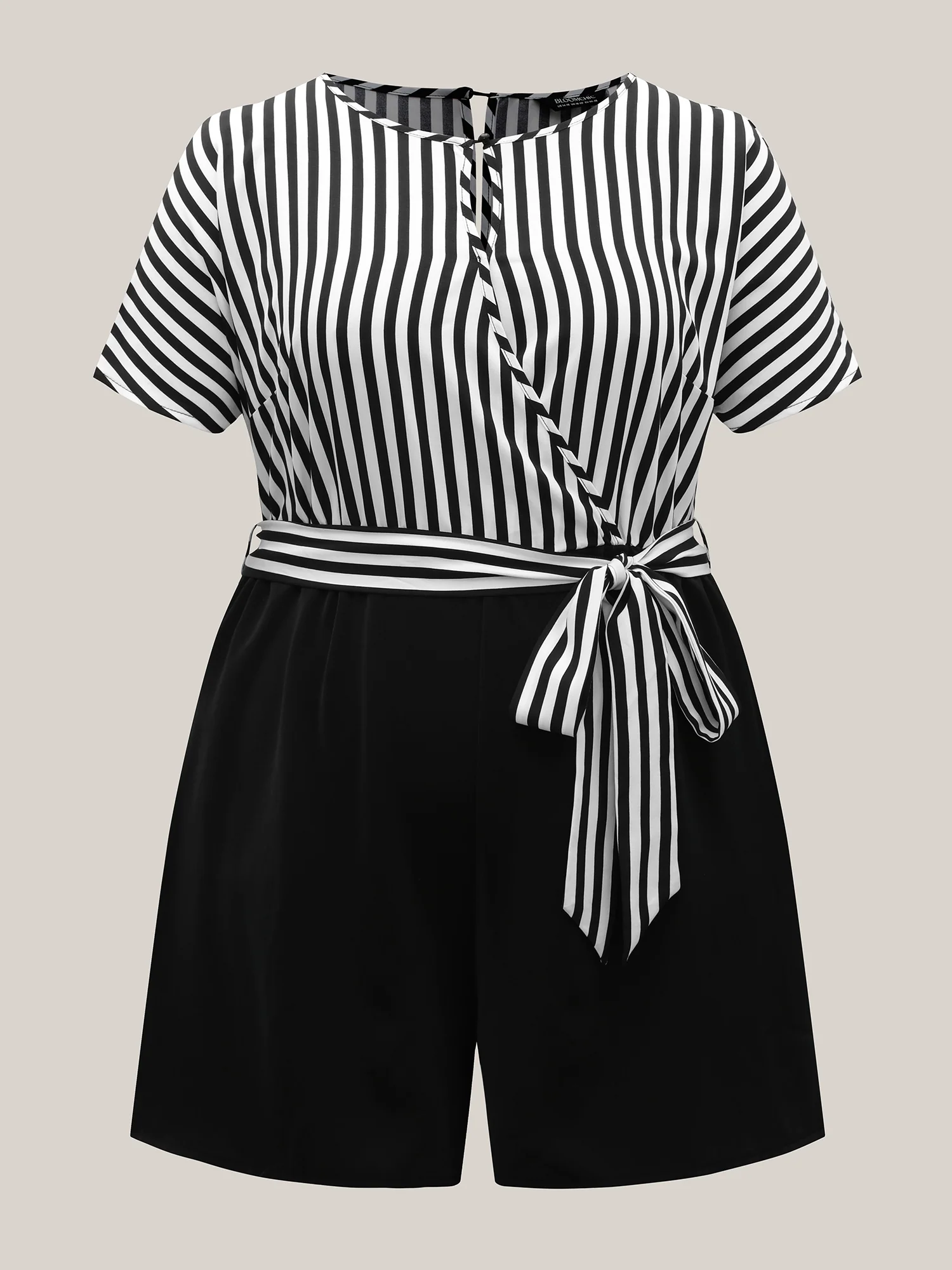 Stripe Print Belted Pockets Romper - Image 7