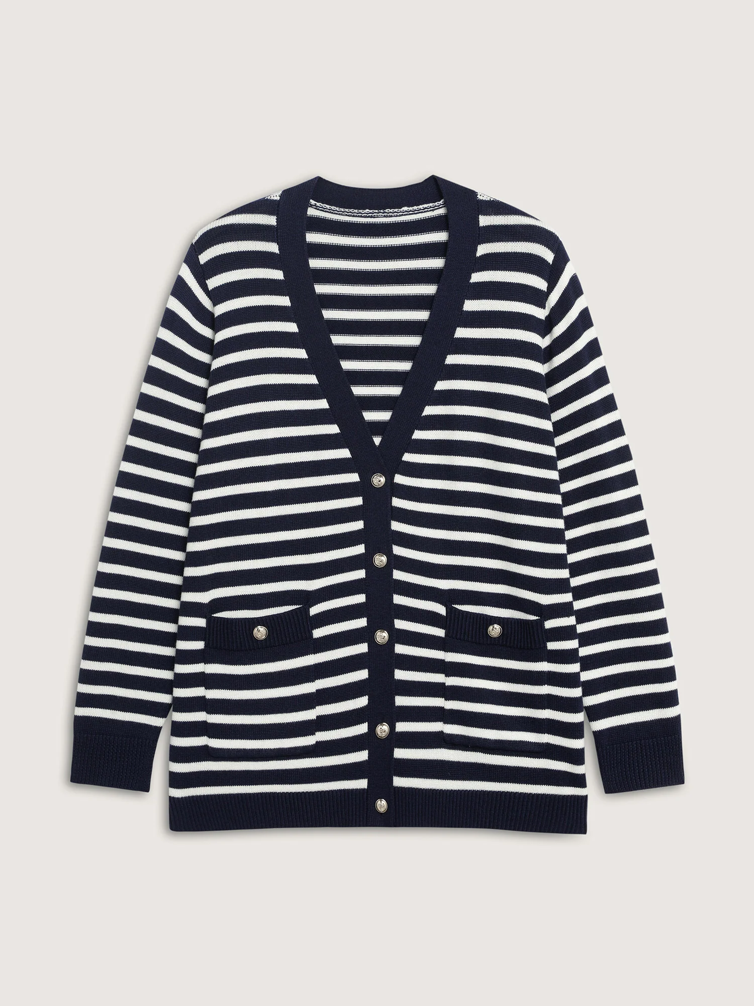 Wool-Blend Stripe Button Pockets Knit Cardigan - Image 8