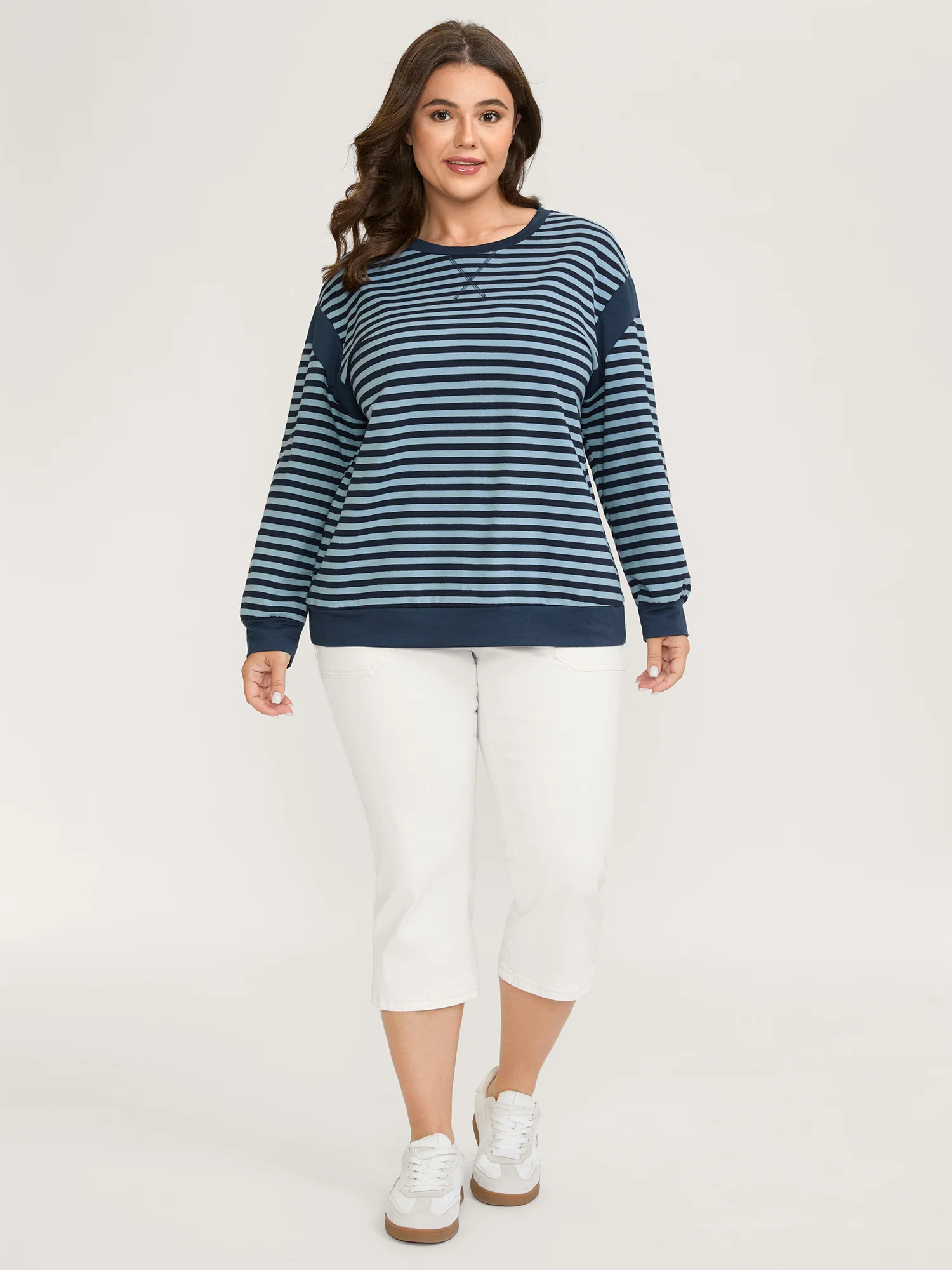Stripe Print Color Contrast Sweatshirt - Image 3