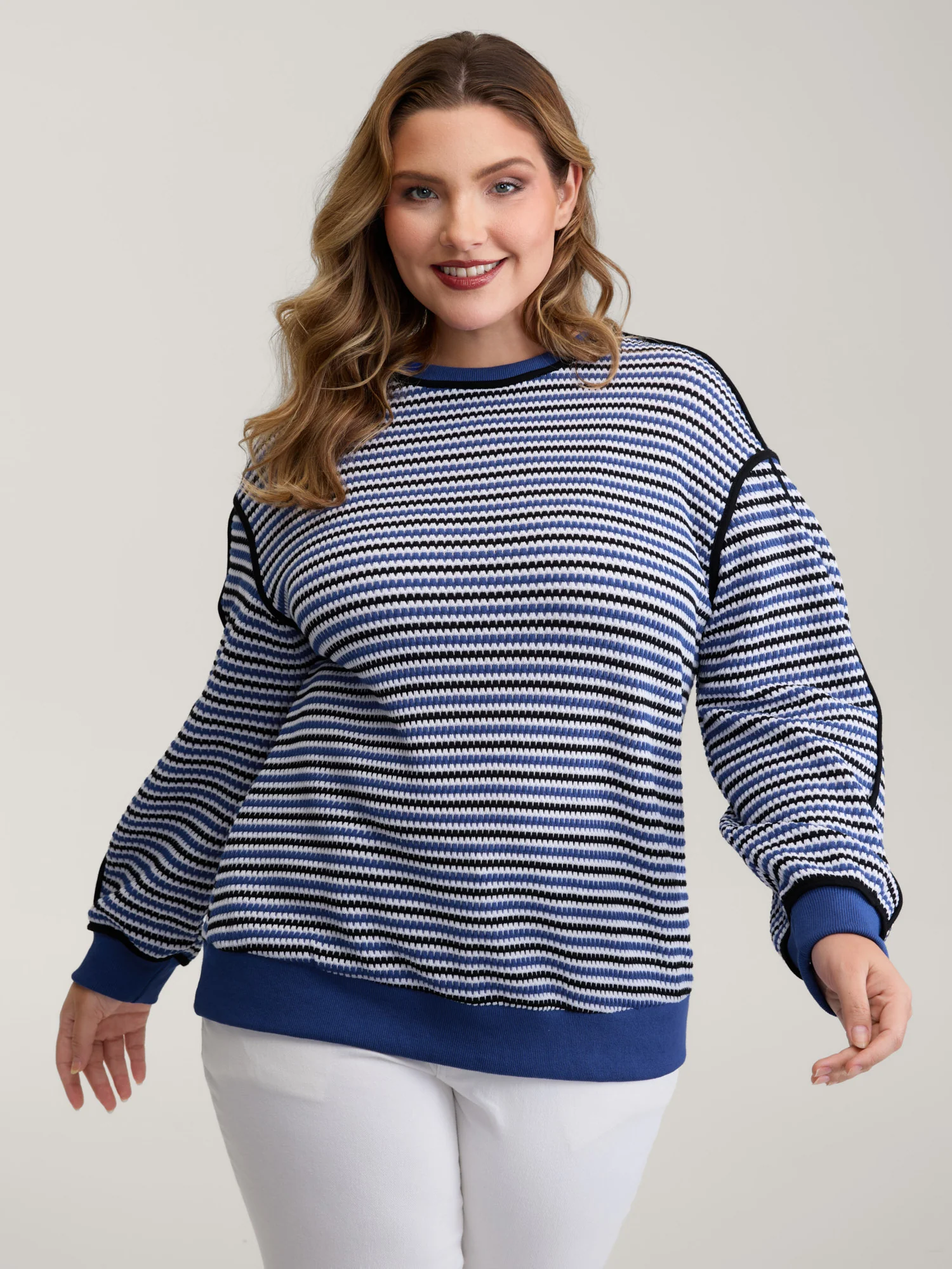 Stripe Print Contrast Edge Drop Shoulder Sweatshirt - Image 2
