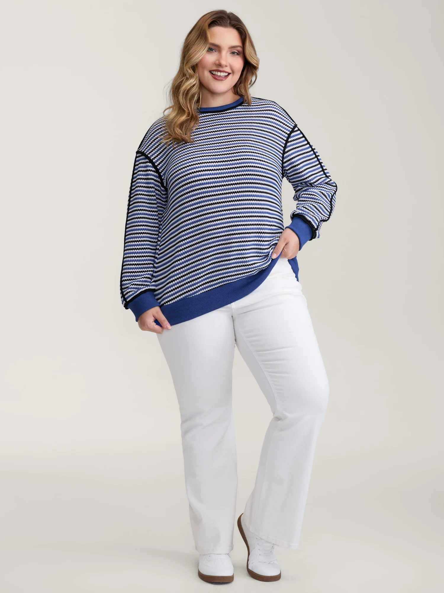 Stripe Print Contrast Edge Drop Shoulder Sweatshirt - Image 3