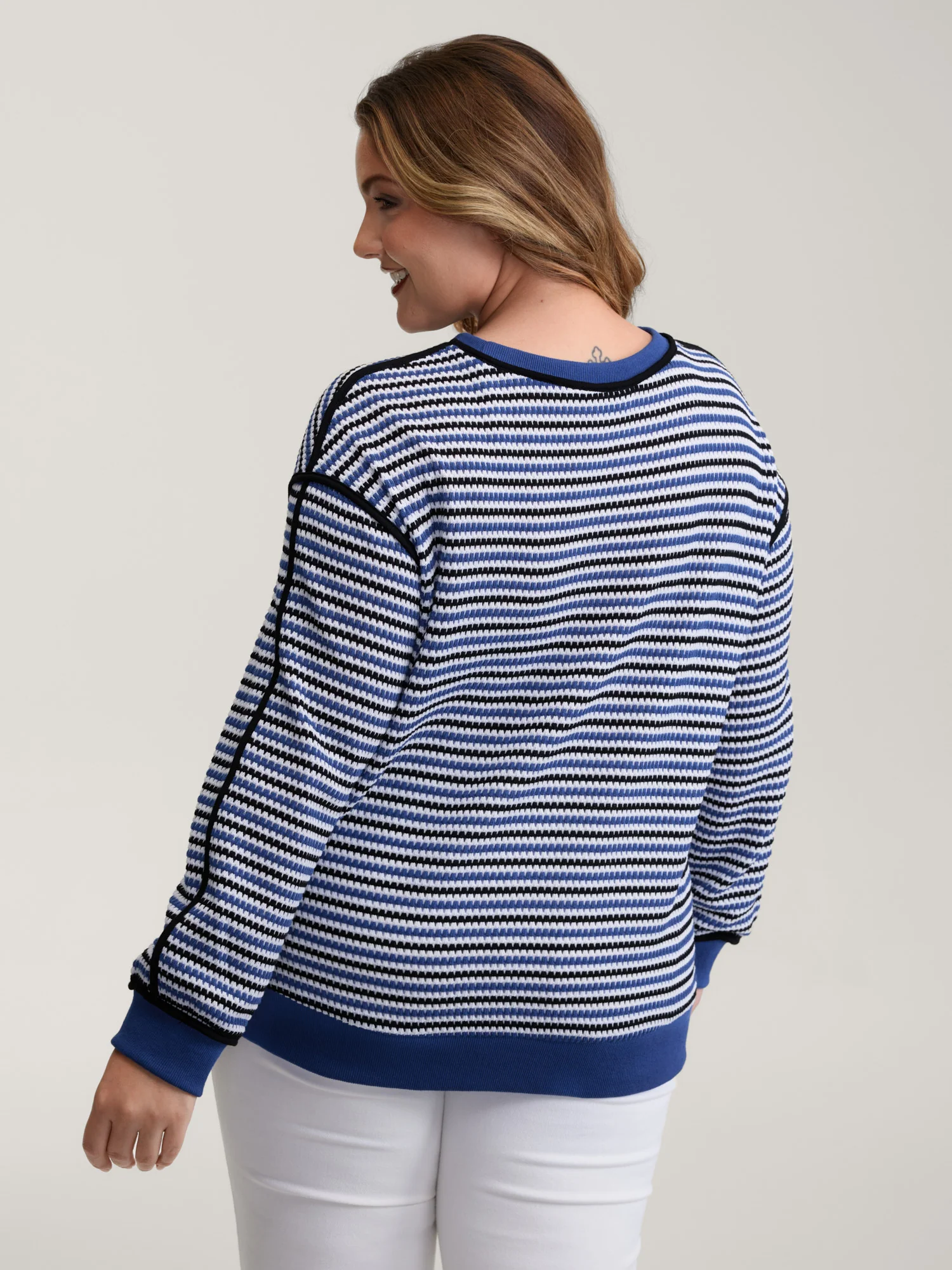 Stripe Print Contrast Edge Drop Shoulder Sweatshirt - Image 4