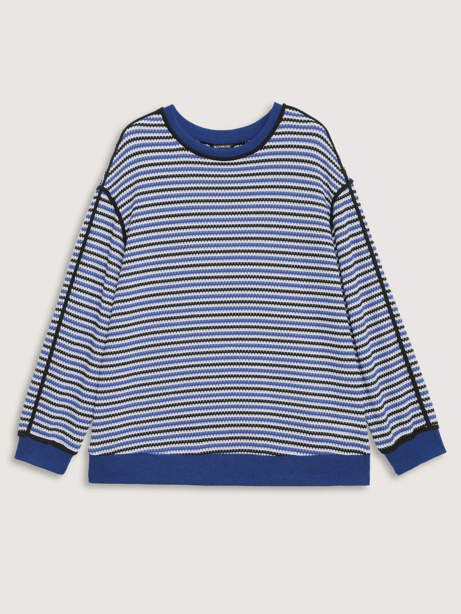 Stripe Print Contrast Edge Drop Shoulder Sweatshirt - Image 7