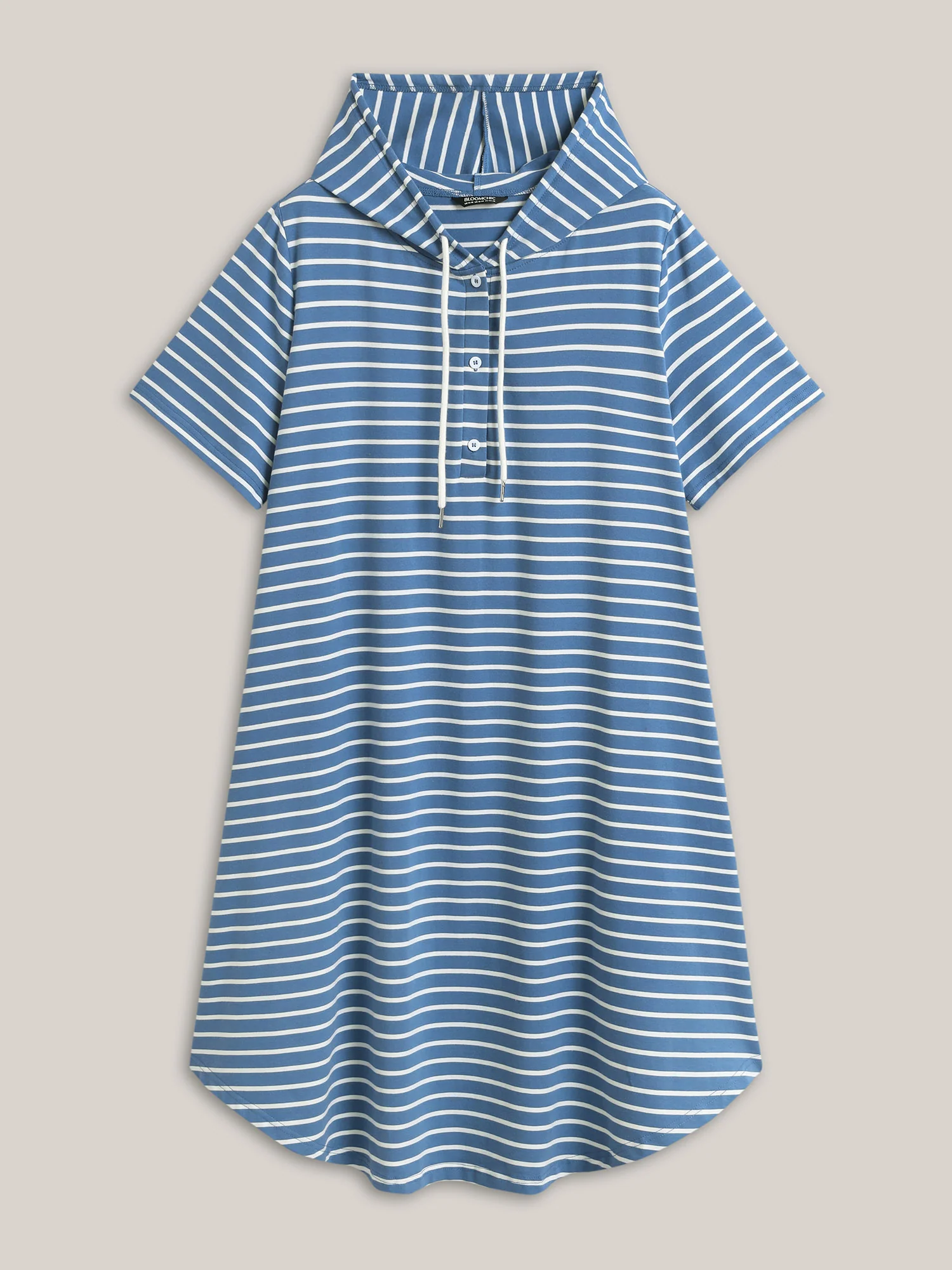 Stripe Print Curvy Hem Hooded Mini Dress - Image 5