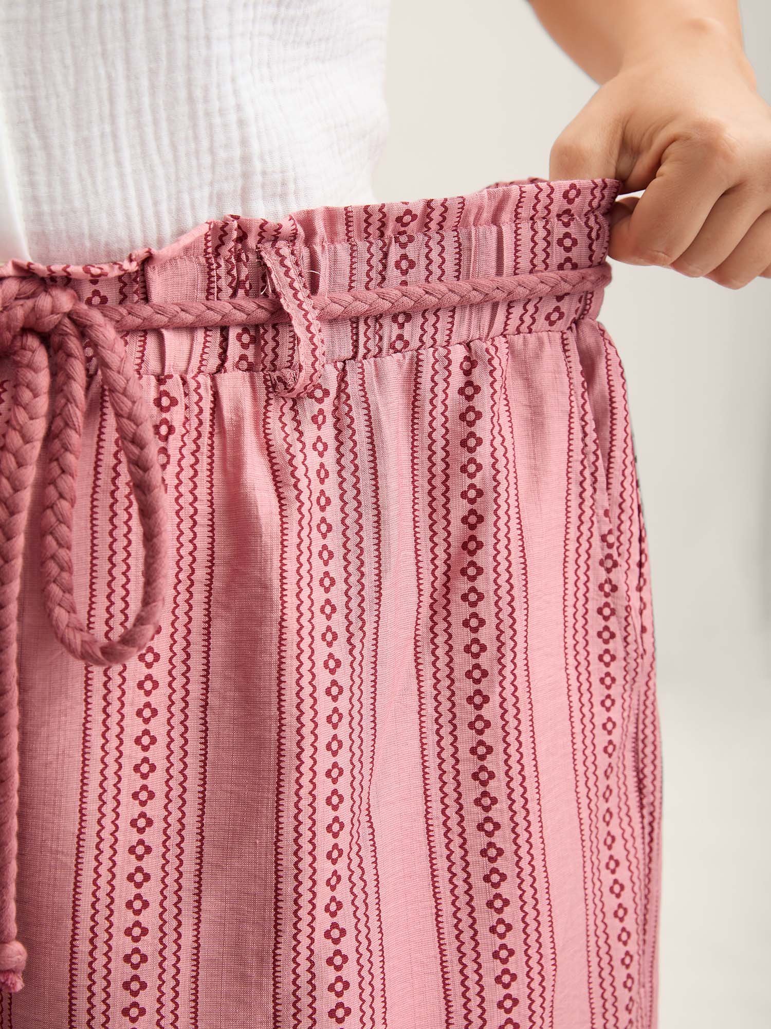 Stripe Print Drawstring Wide-Leg Pants - Image 3