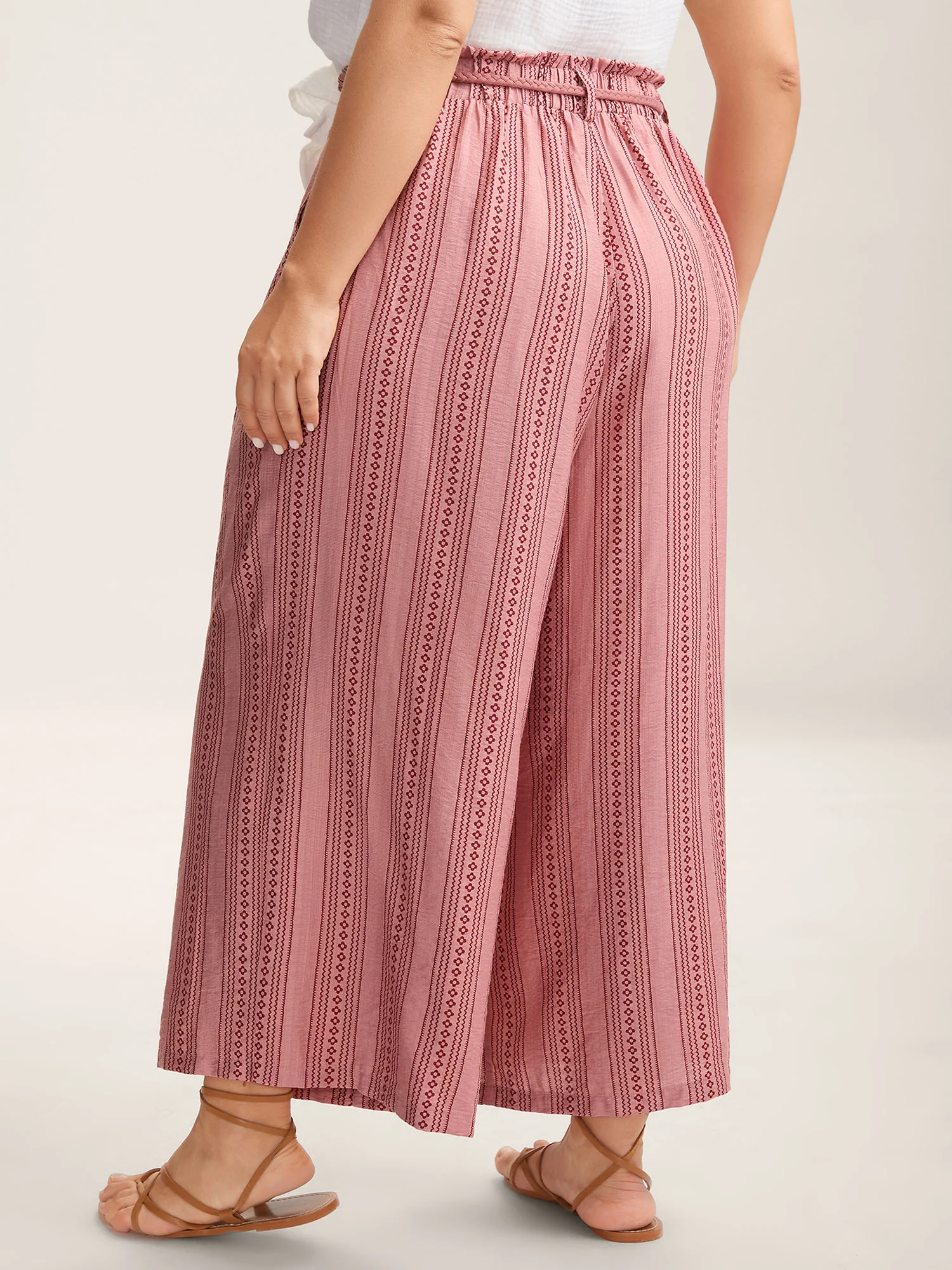 Stripe Print Drawstring Wide-Leg Pants - Image 4