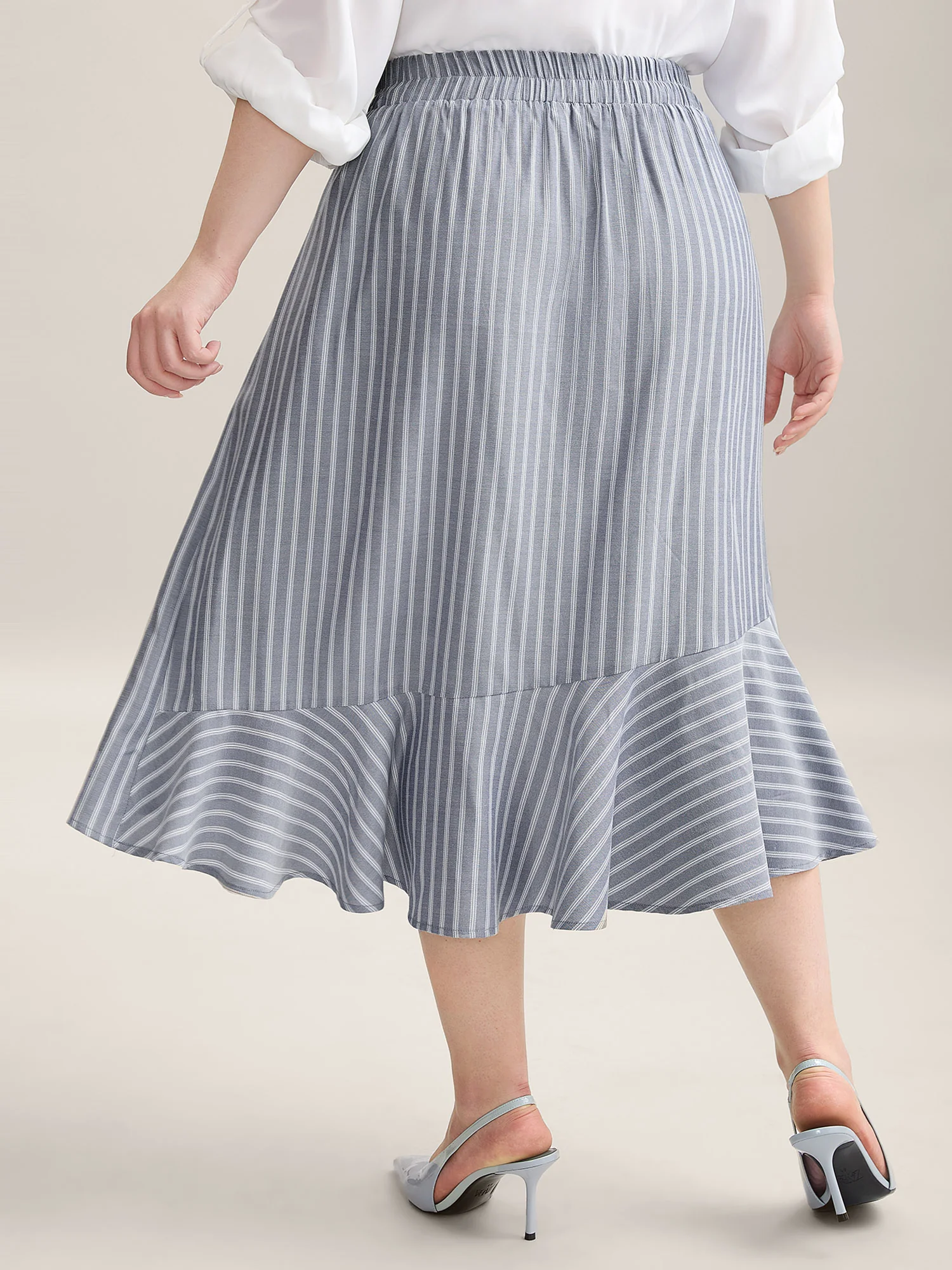 Stripe Print High-Low Hem Midi Skirt - Image 3