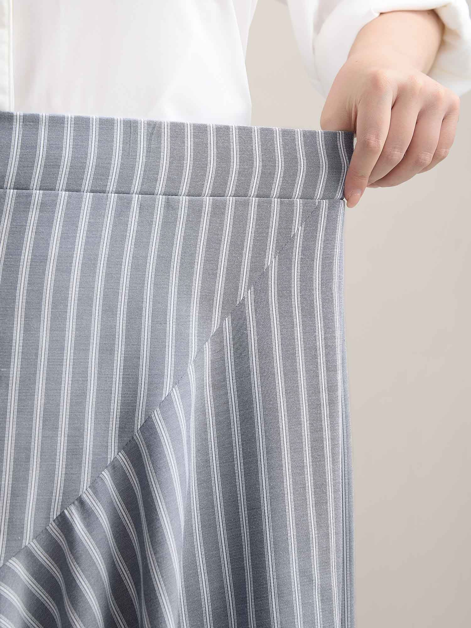 Stripe Print High-Low Hem Midi Skirt - Image 6