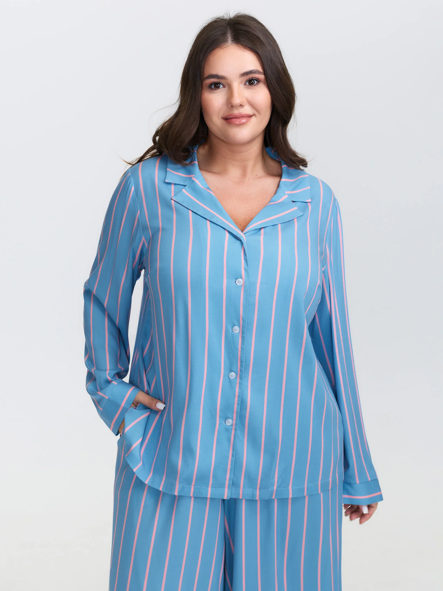 Stripe Print Pockets Two-Piece Lounge Set - Image 2