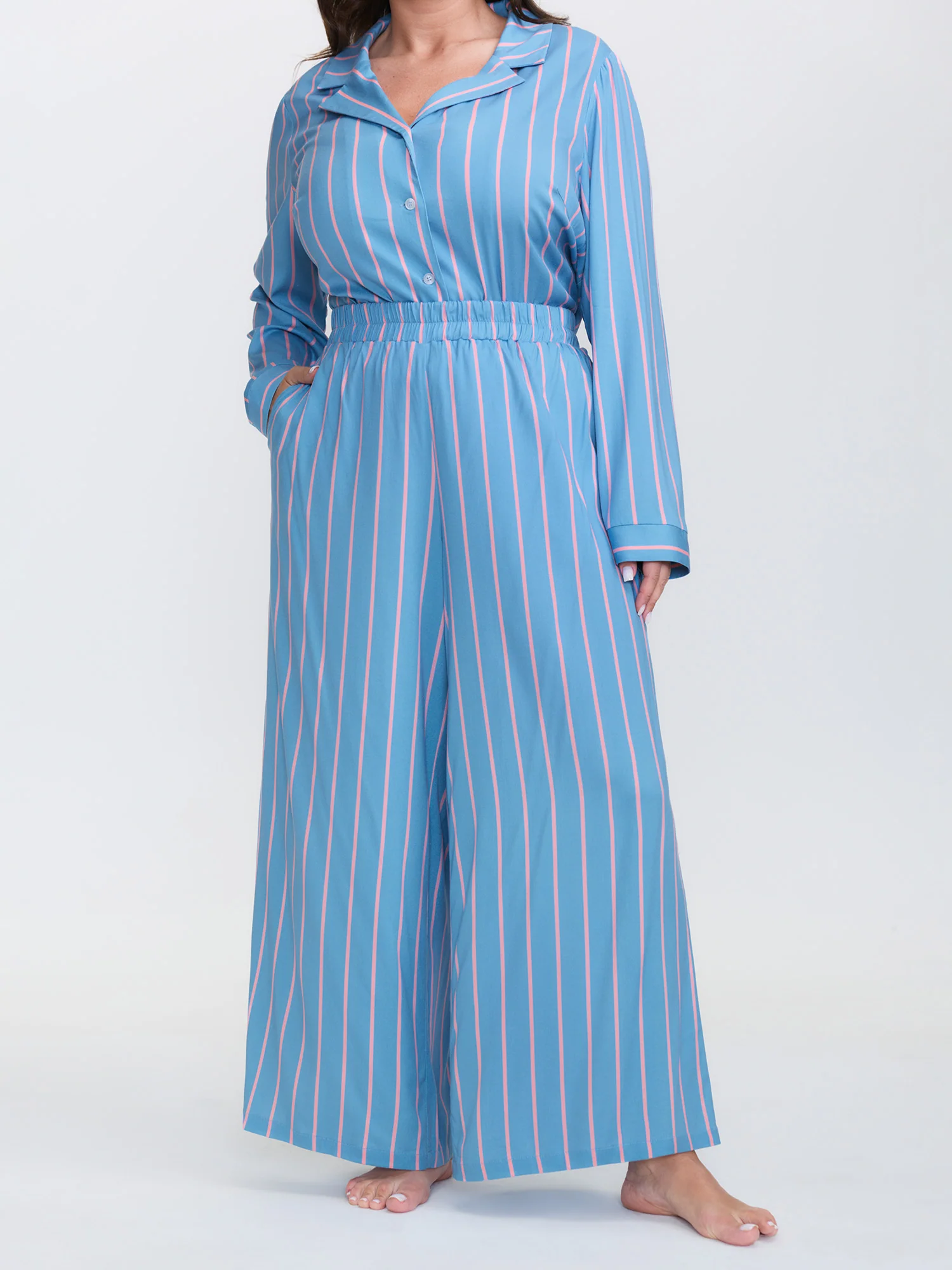 Stripe Print Pockets Two-Piece Lounge Set - Image 6