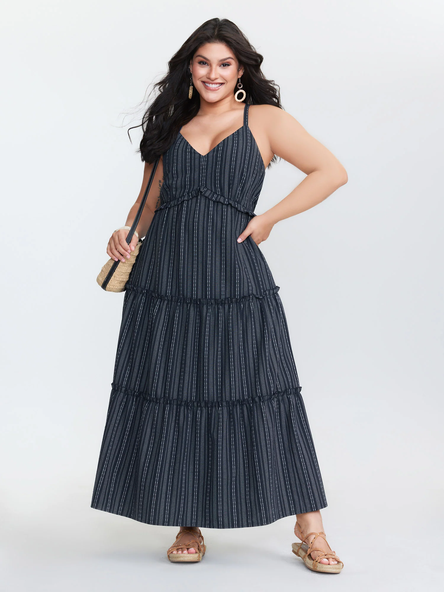 Striped Linen Blend Tiered Maxi Dress - Image 2
