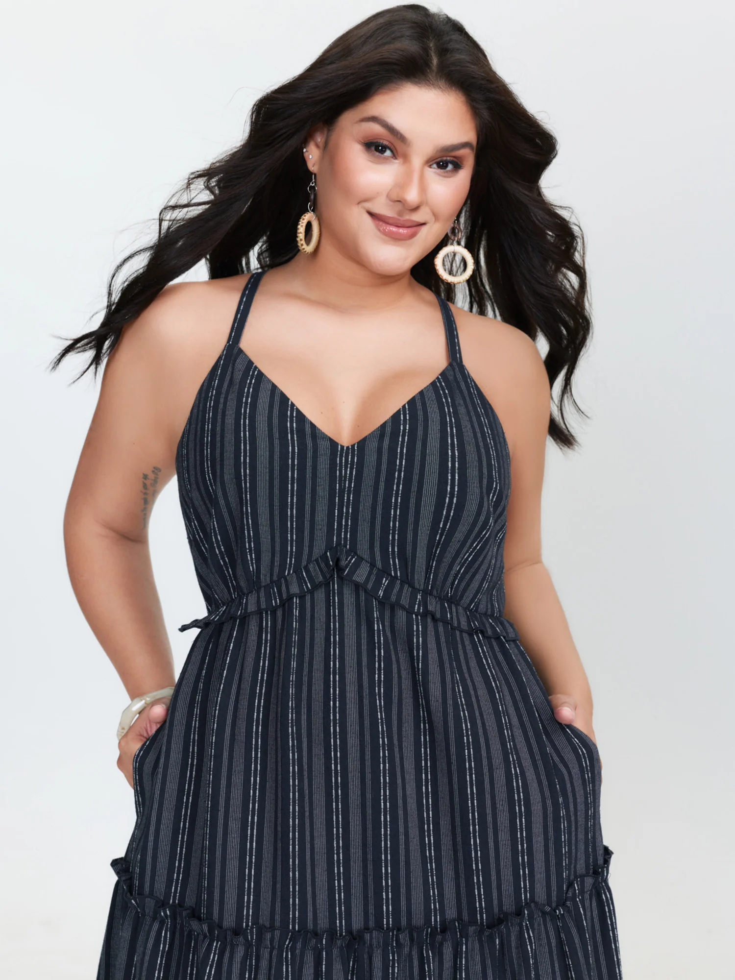 Striped Linen Blend Tiered Maxi Dress - Image 3
