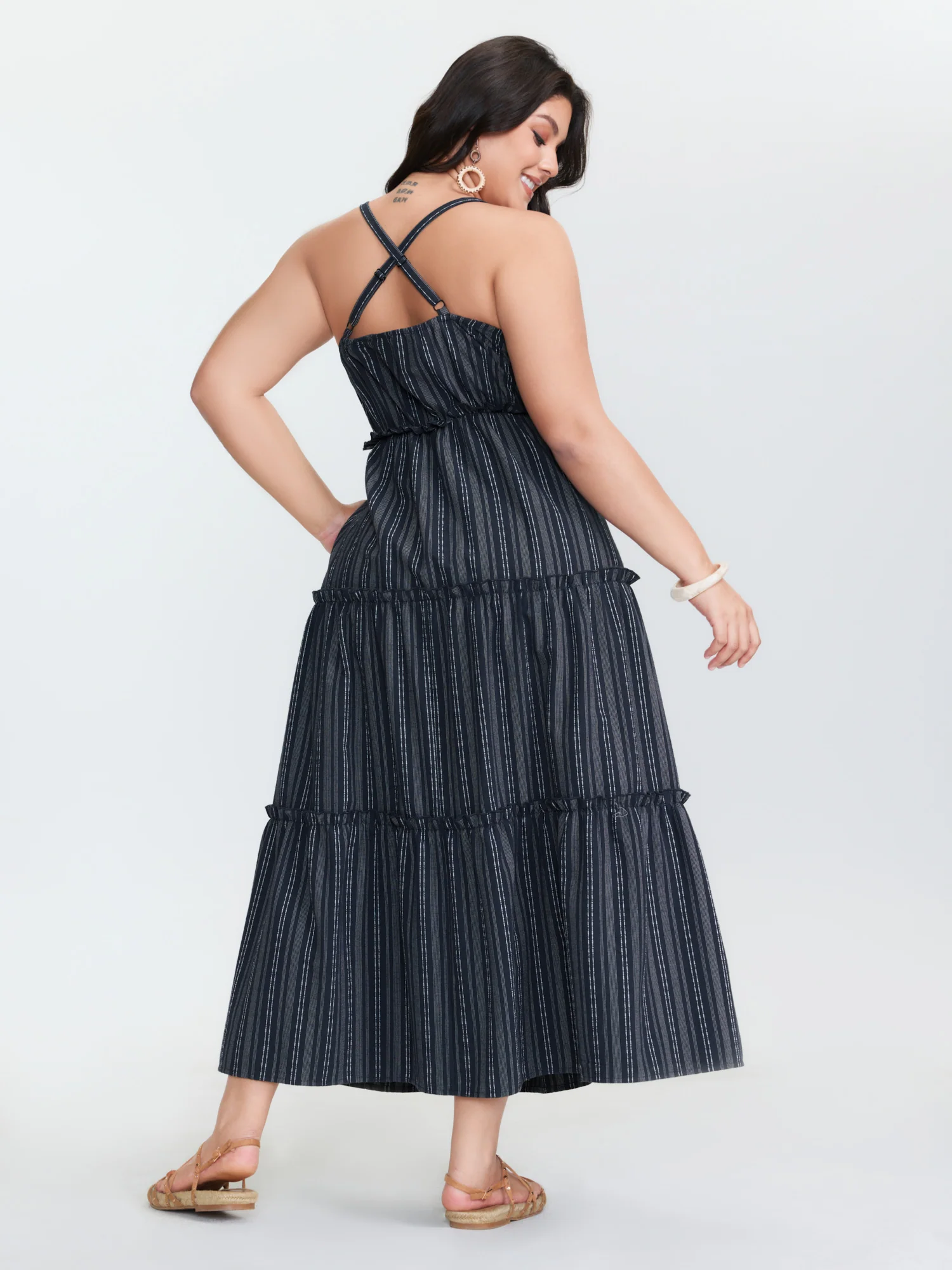 Striped Linen Blend Tiered Maxi Dress - Image 4
