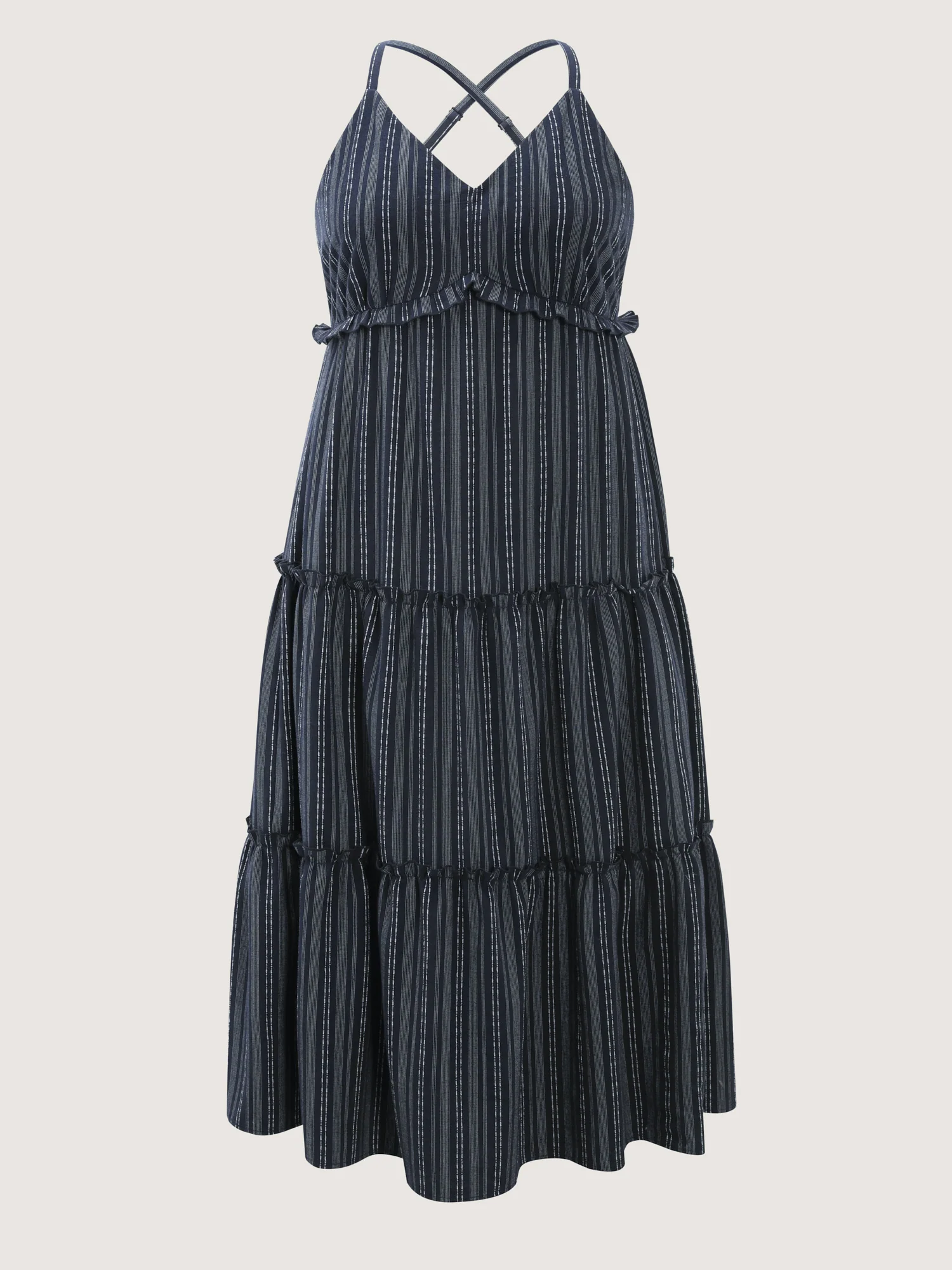 Striped Linen Blend Tiered Maxi Dress - Image 7