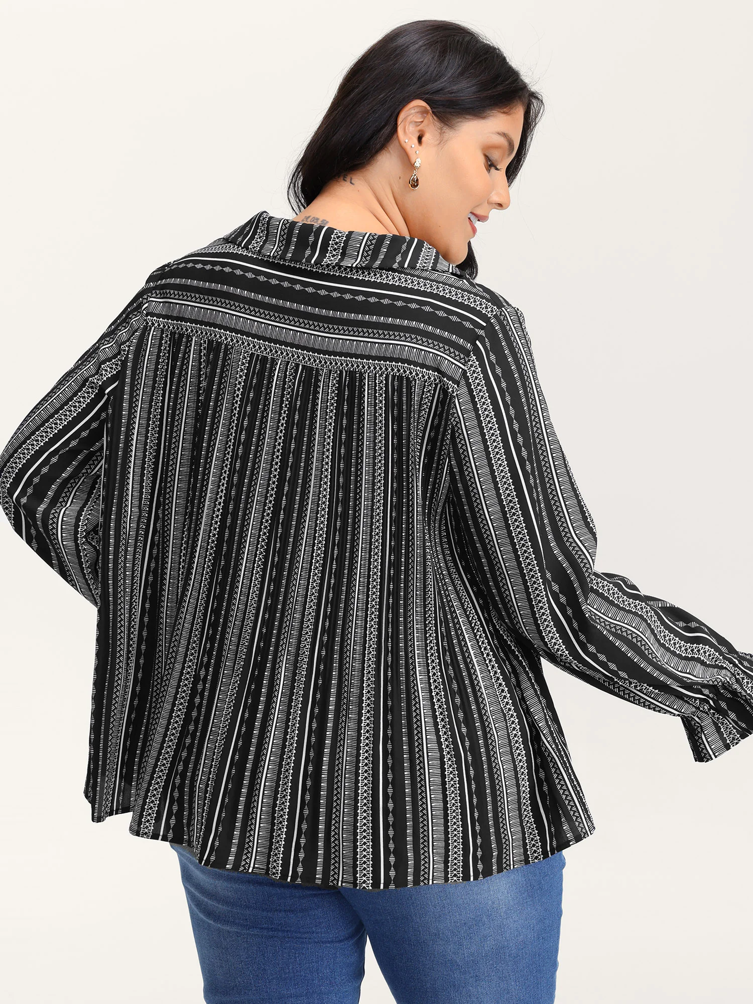 Stripe Print Semi Sheer Pleated Blouse - Image 4