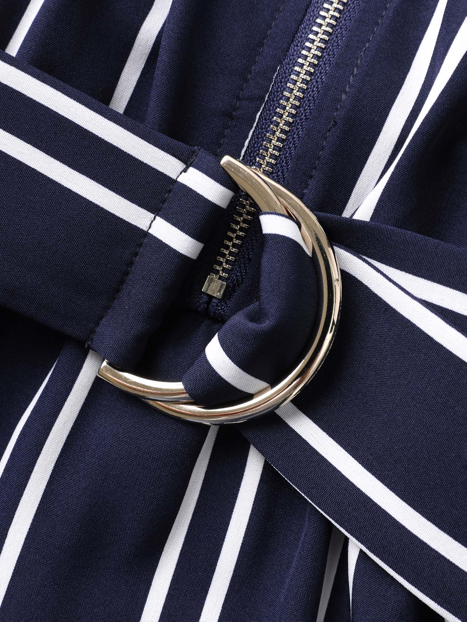 Stripe Print Zipper Belted Midi Dress - Image 5