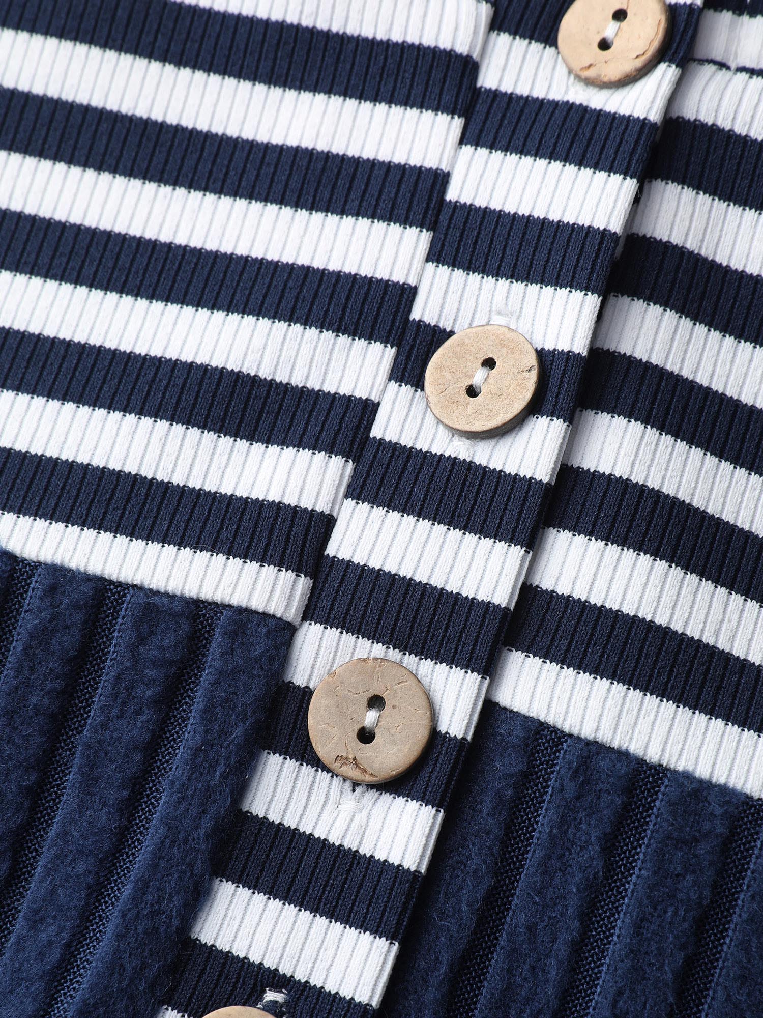 Stripe Ribbed Button Placket T-Shirt - Image 5