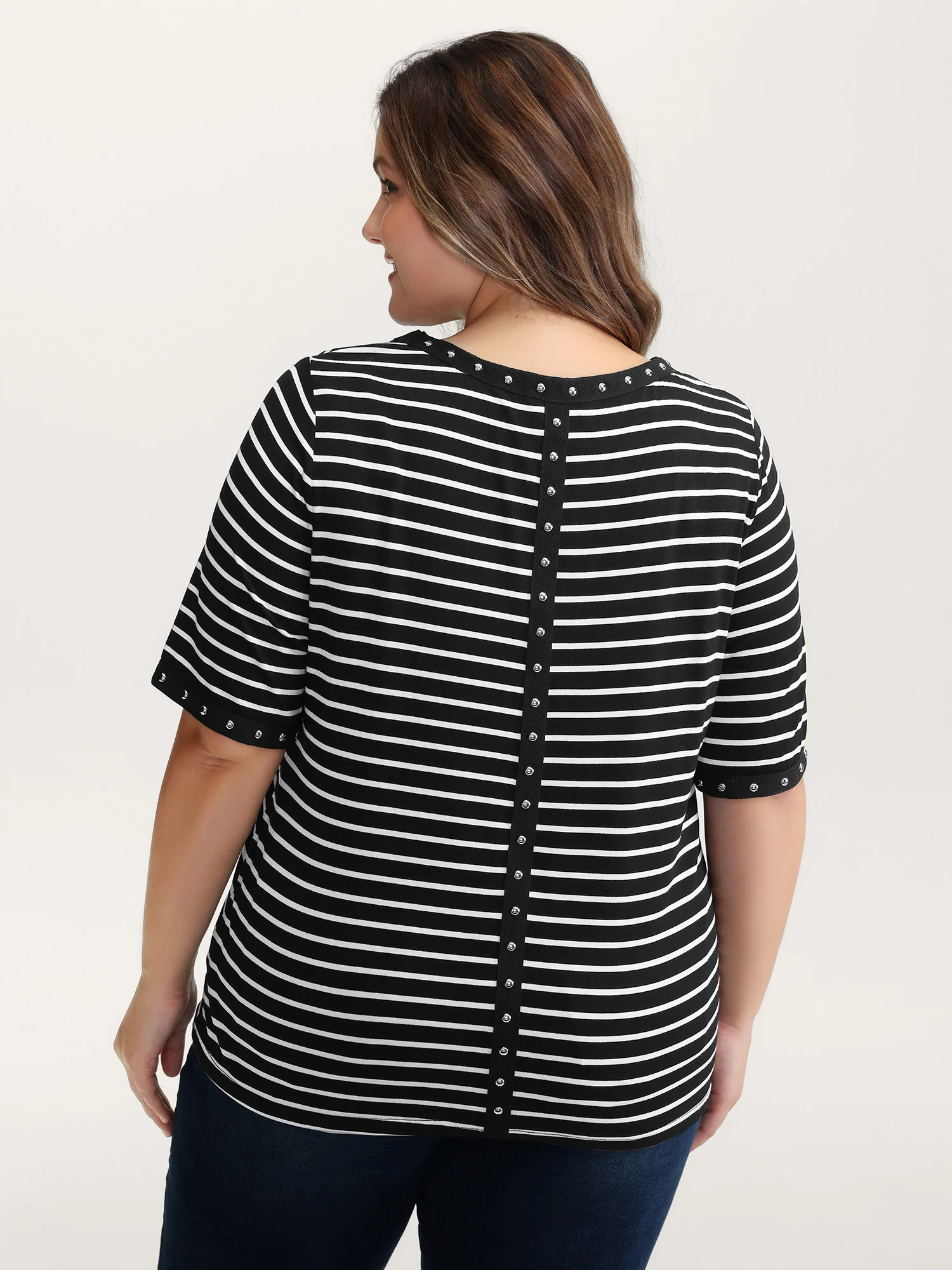 Stripe Rivets Contrast Edge T-Shirt - Image 4