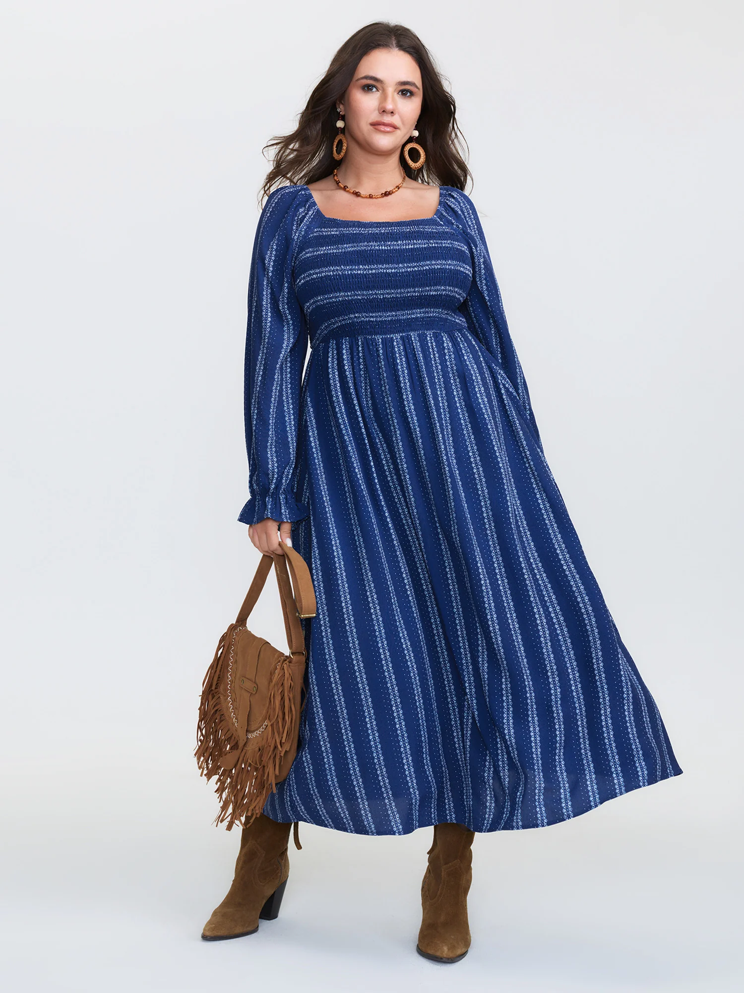 Stripe Ruffled Cuff Sleeve Maxi Dress - Image 2