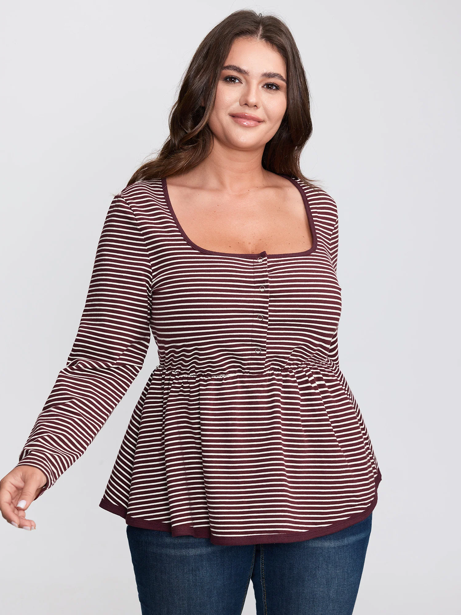 Stripe Scoop Neck Cinched-Waist T-Shirt