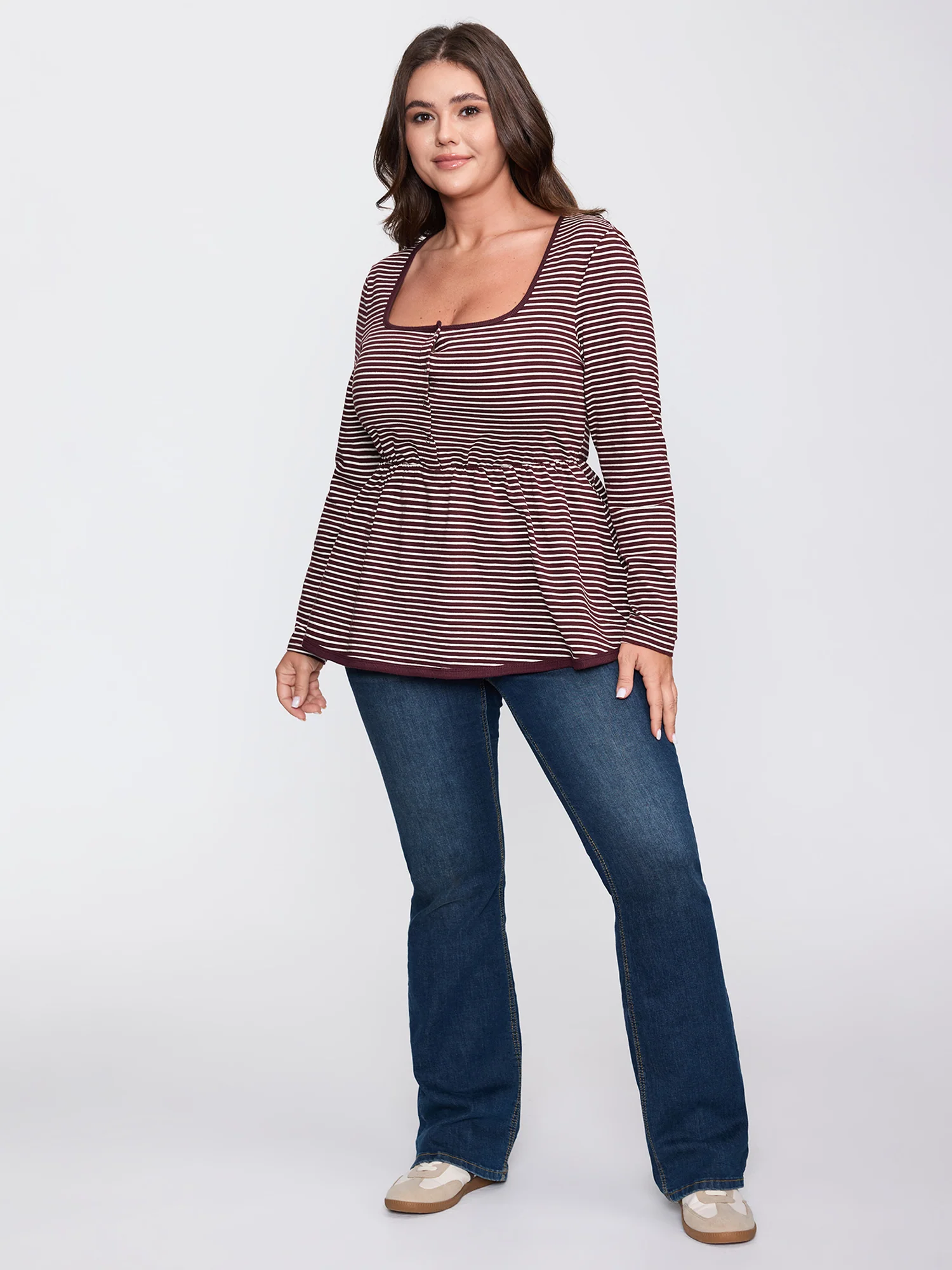 Stripe Scoop Neck Cinched-Waist T-Shirt - Image 3