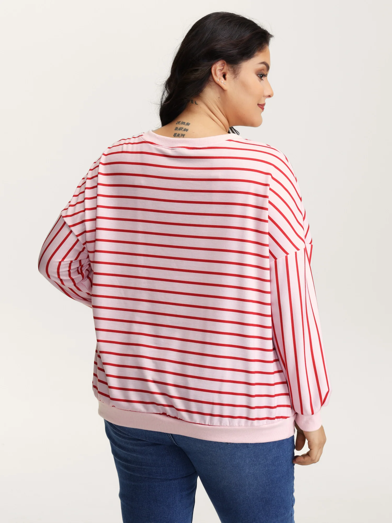 Stripe Snap Button Round Neck Sweatshirt - Image 4