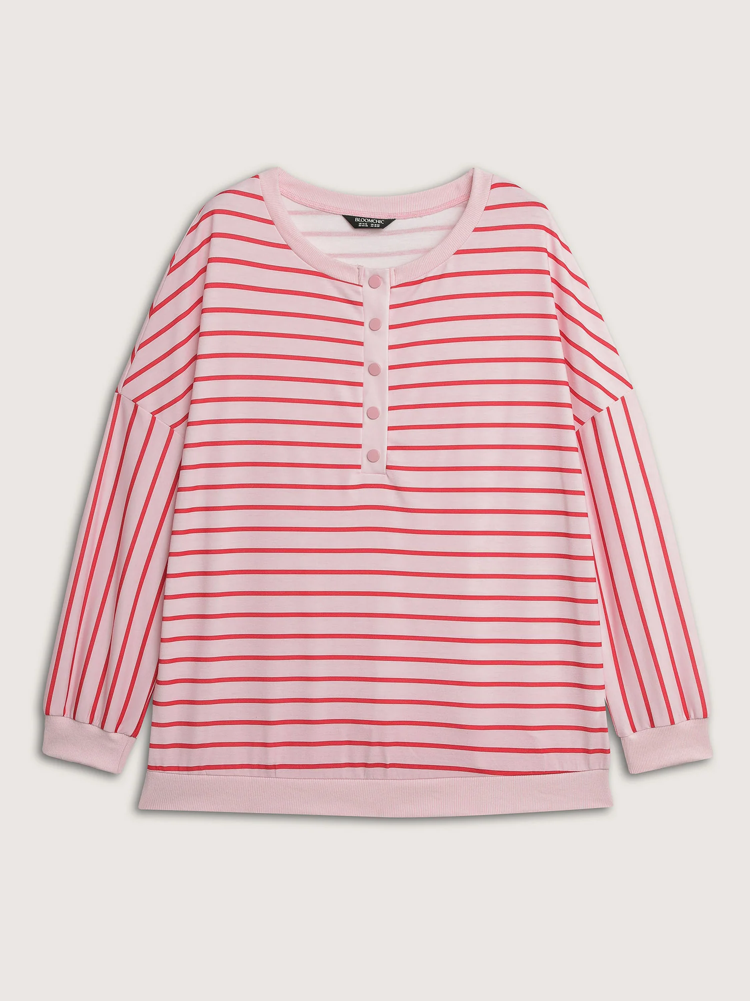 Stripe Snap Button Round Neck Sweatshirt - Image 7