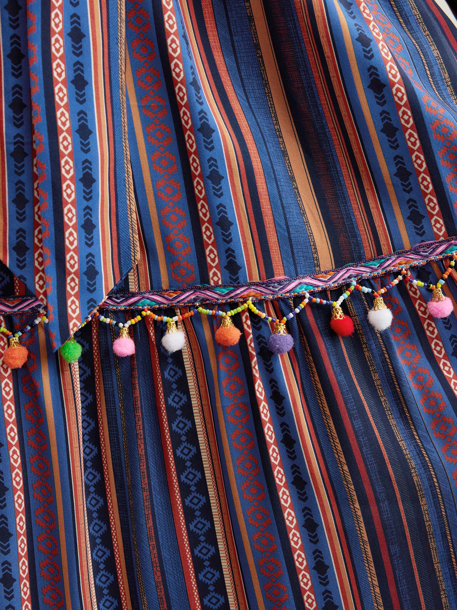 Stripe Tassels Stretchy Waist Pockets Maxi Dress - Image 4