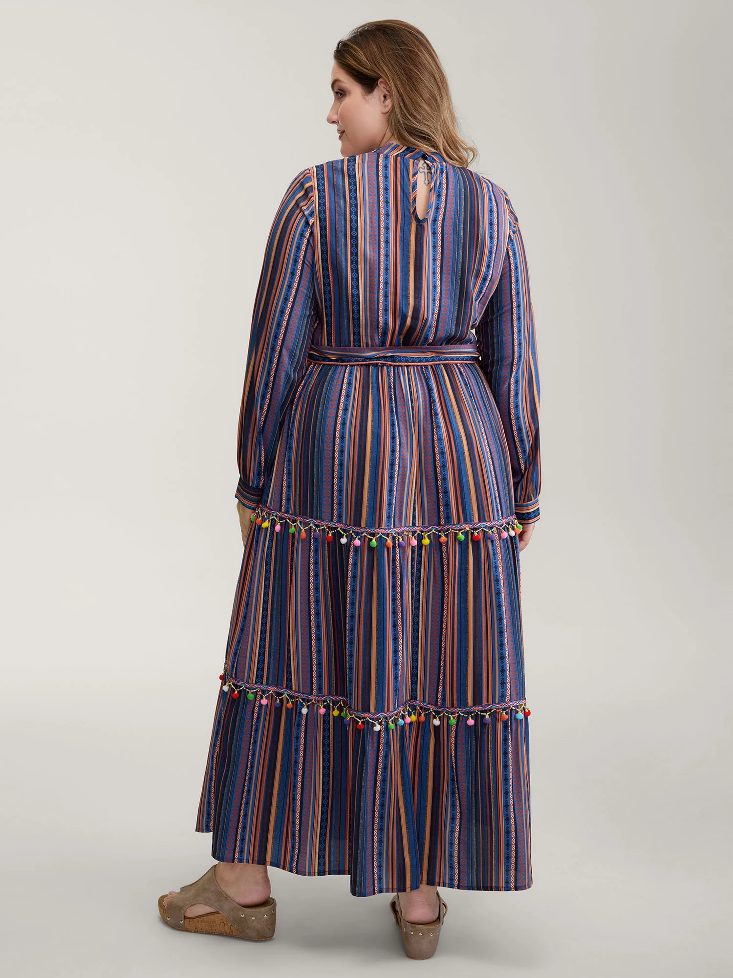 Stripe Tassels Stretchy Waist Pockets Maxi Dress - Image 6