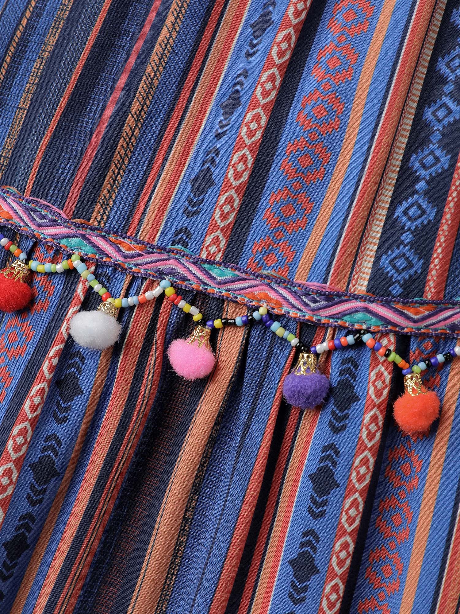 Stripe Tassels Stretchy Waist Pockets Maxi Dress - Image 7