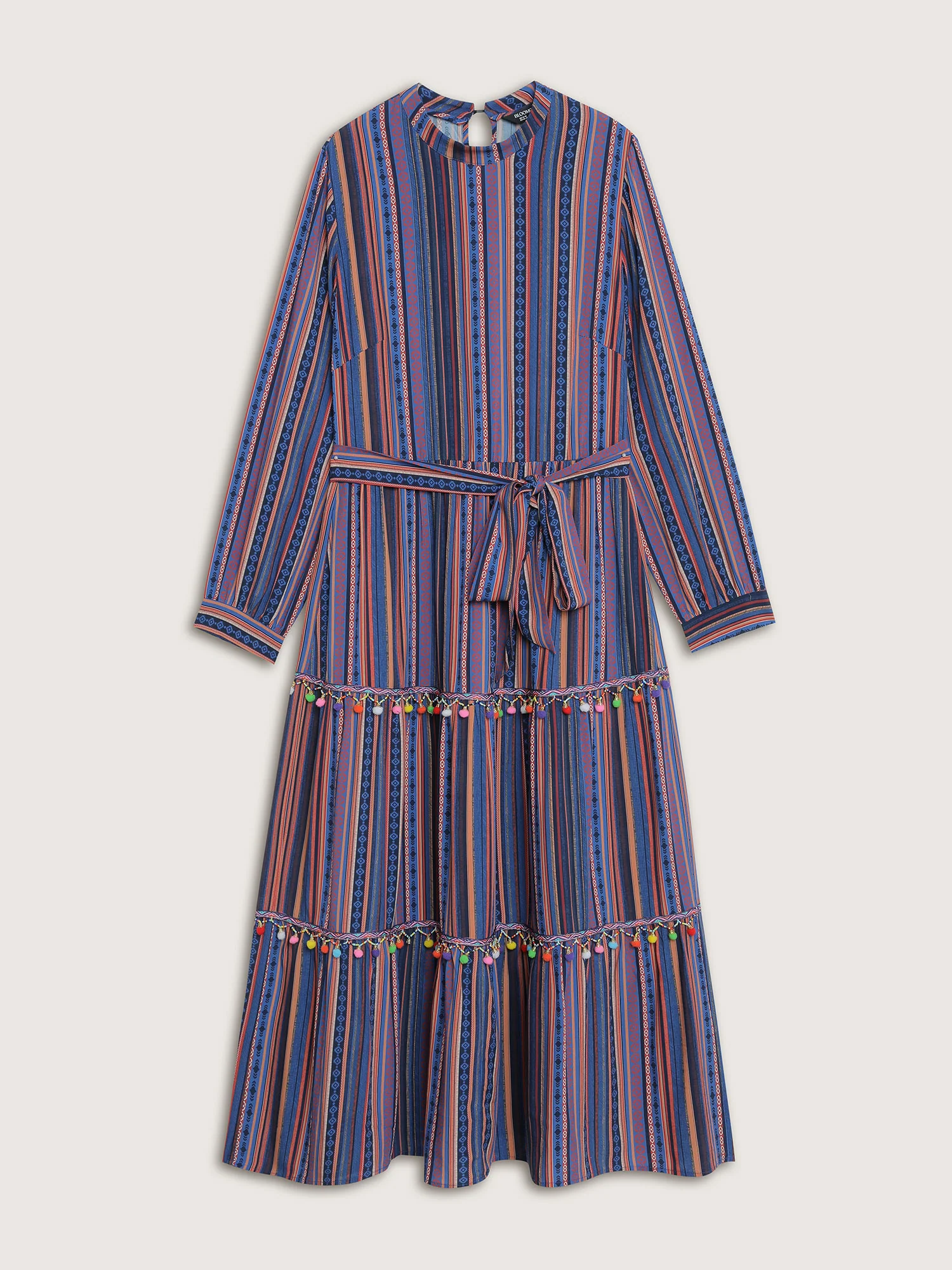 Stripe Tassels Stretchy Waist Pockets Maxi Dress - Image 9