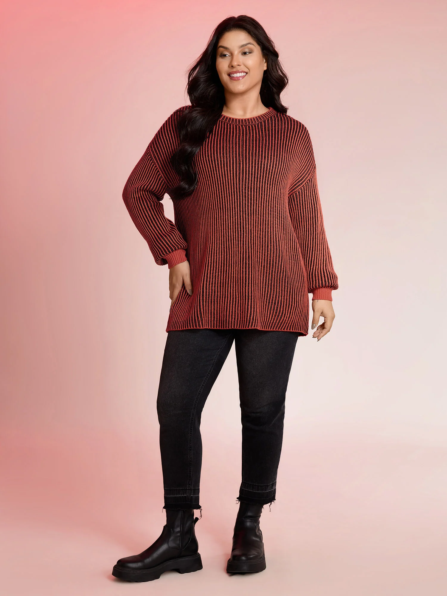 Stripe Textured Round Neck Pullover - Image 3