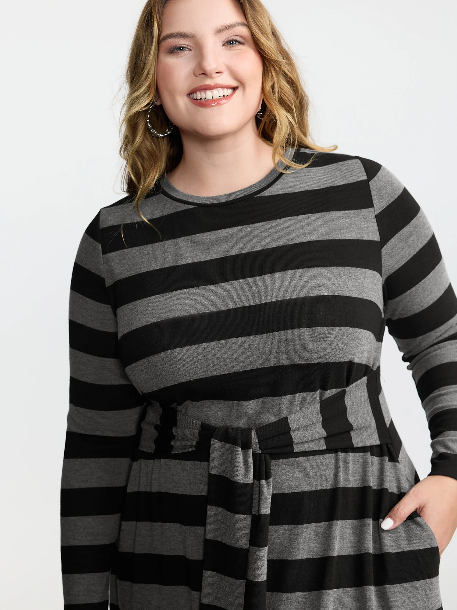 Stripe Waist-Tie Knotted Midi Dress - Image 2