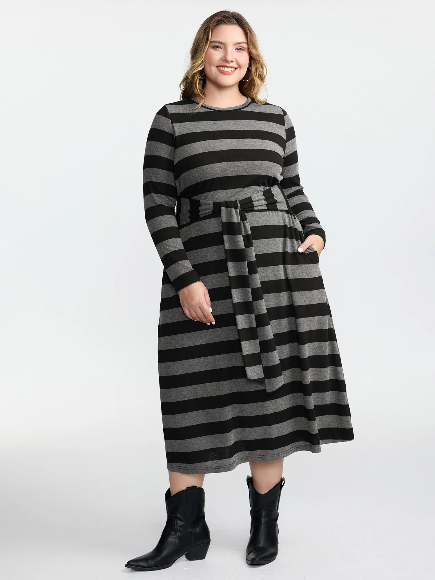 Stripe Waist-Tie Knotted Midi Dress - Image 3