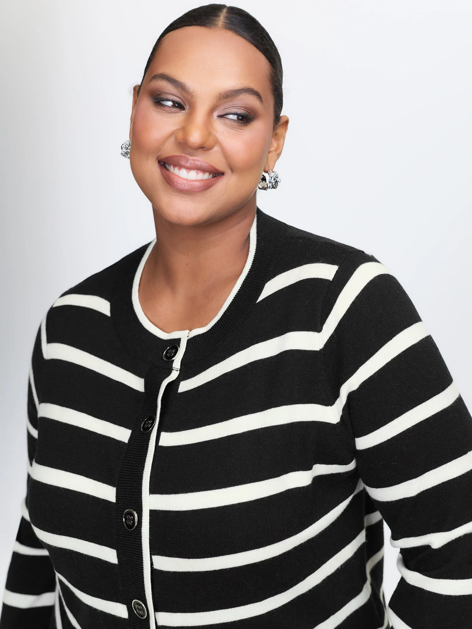 Stripe Wool Blend Slit Knit Cardigan - Image 2